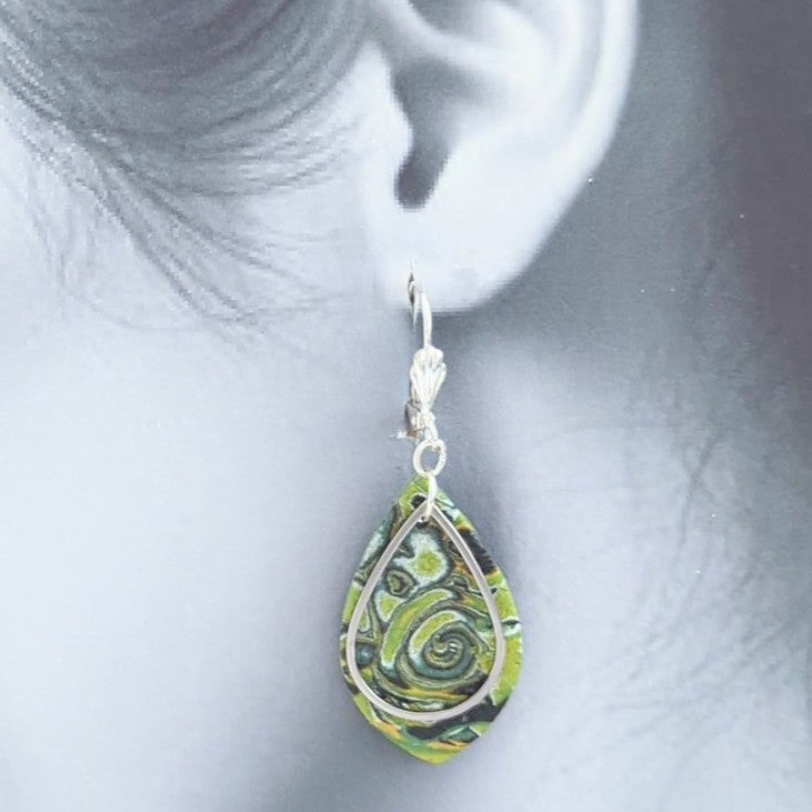 Mokume Gane Earrings in Green