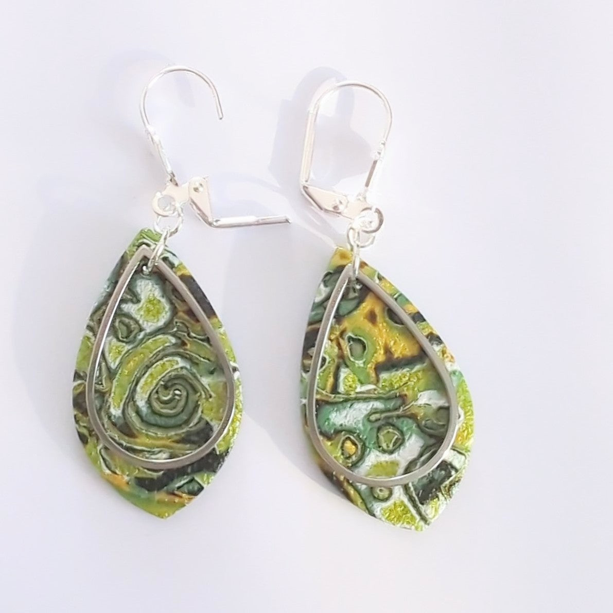 Mokume Gane Earrings in Green