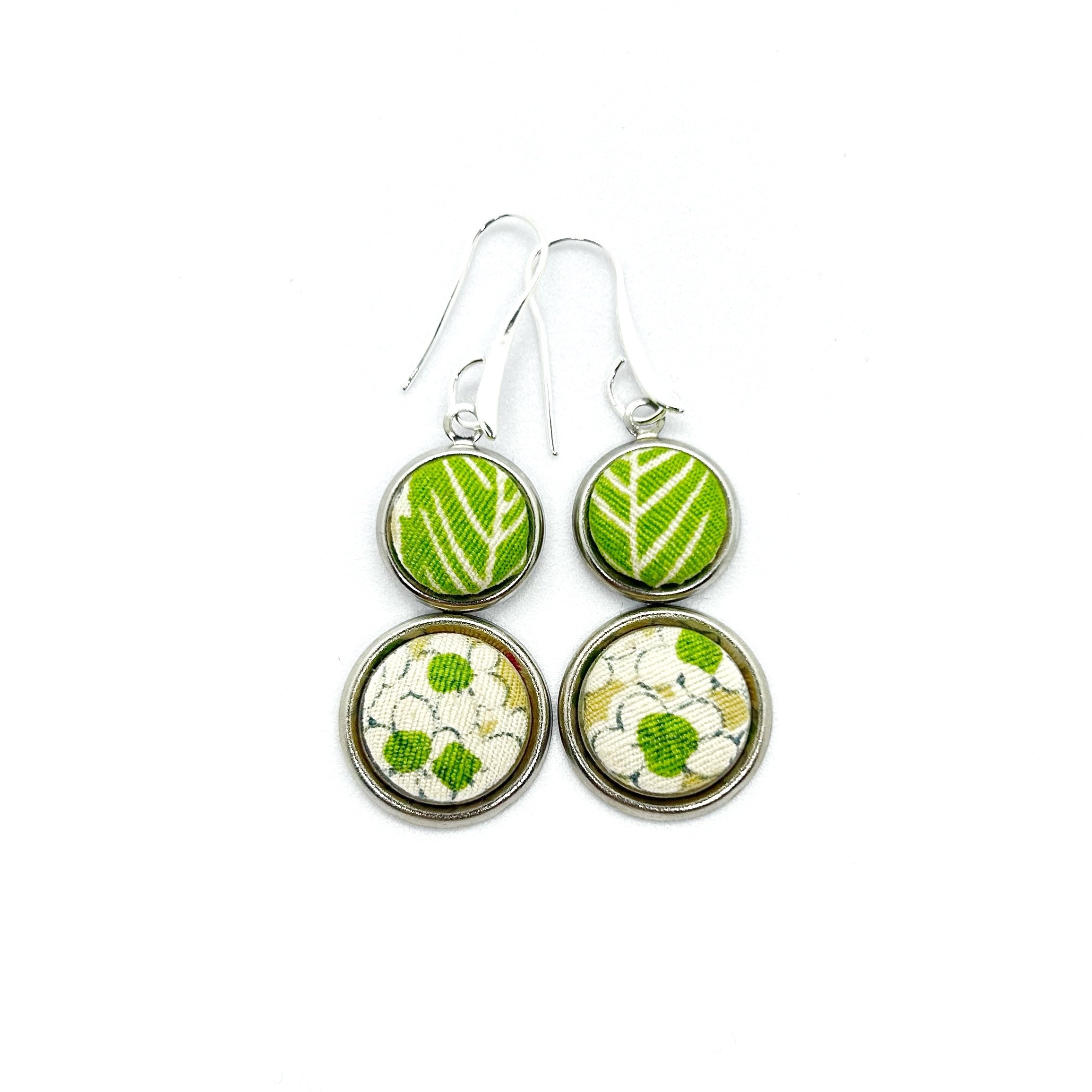 Double Drop Kimono Fabric Button Earrings