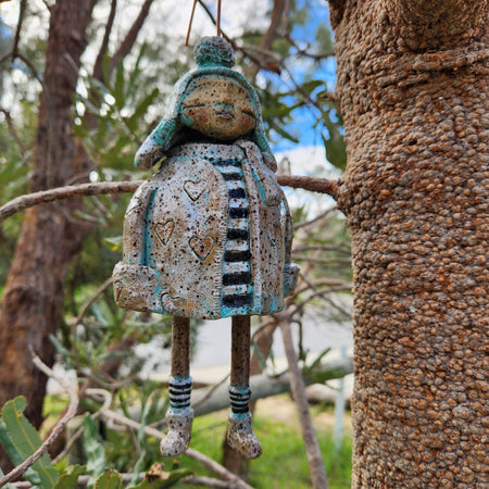 Clay windchime, little girl, hearts
