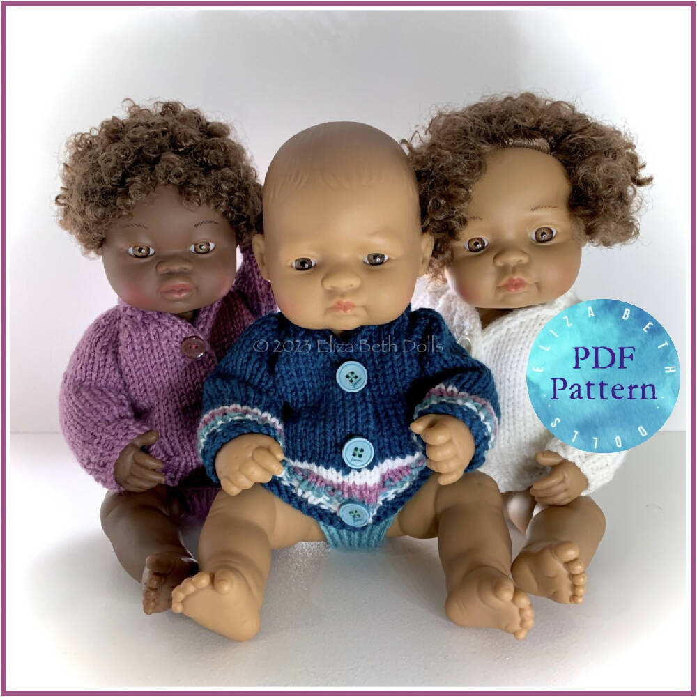 32cm doll Cardigan PDF digital pattern, Eliza Beth Dolls, ElizaBethDolls, Australia, a
