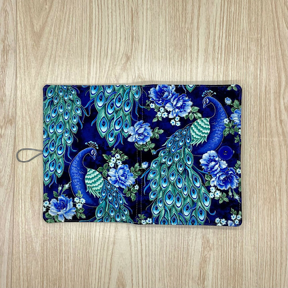 Peacocks refillable A5 fabric notebook cover gift set - Incl. book and pen.