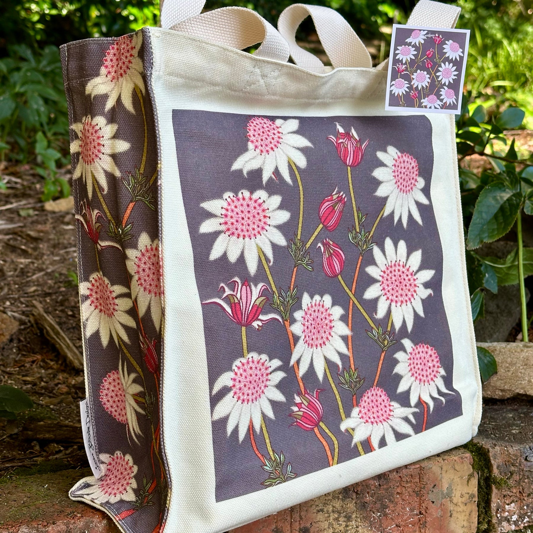 Pink Flannel Flowers Canvas art tote bag - carry or over shoulder