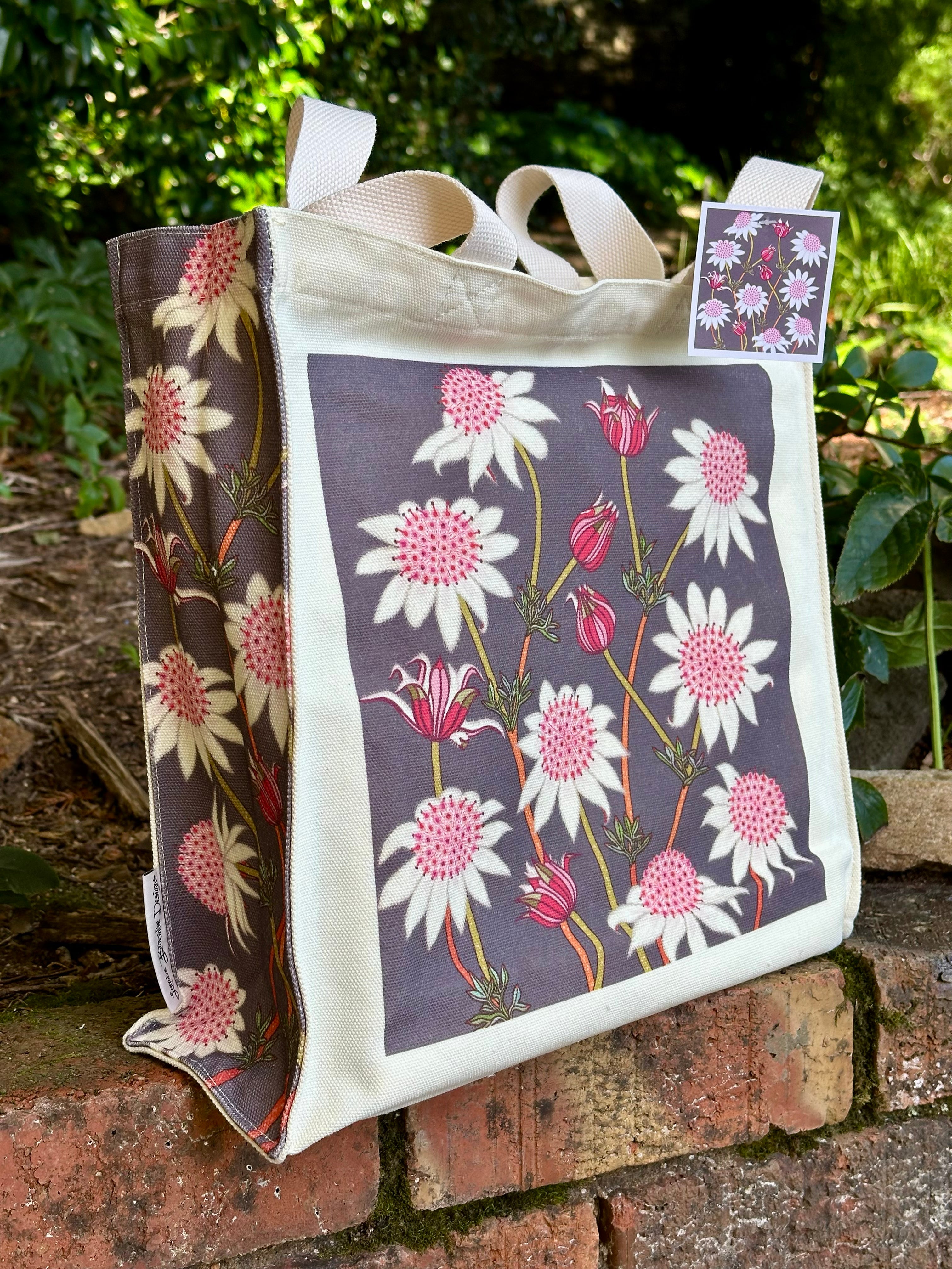Pink Flannel Flowers Canvas art tote bag - carry or over shoulder