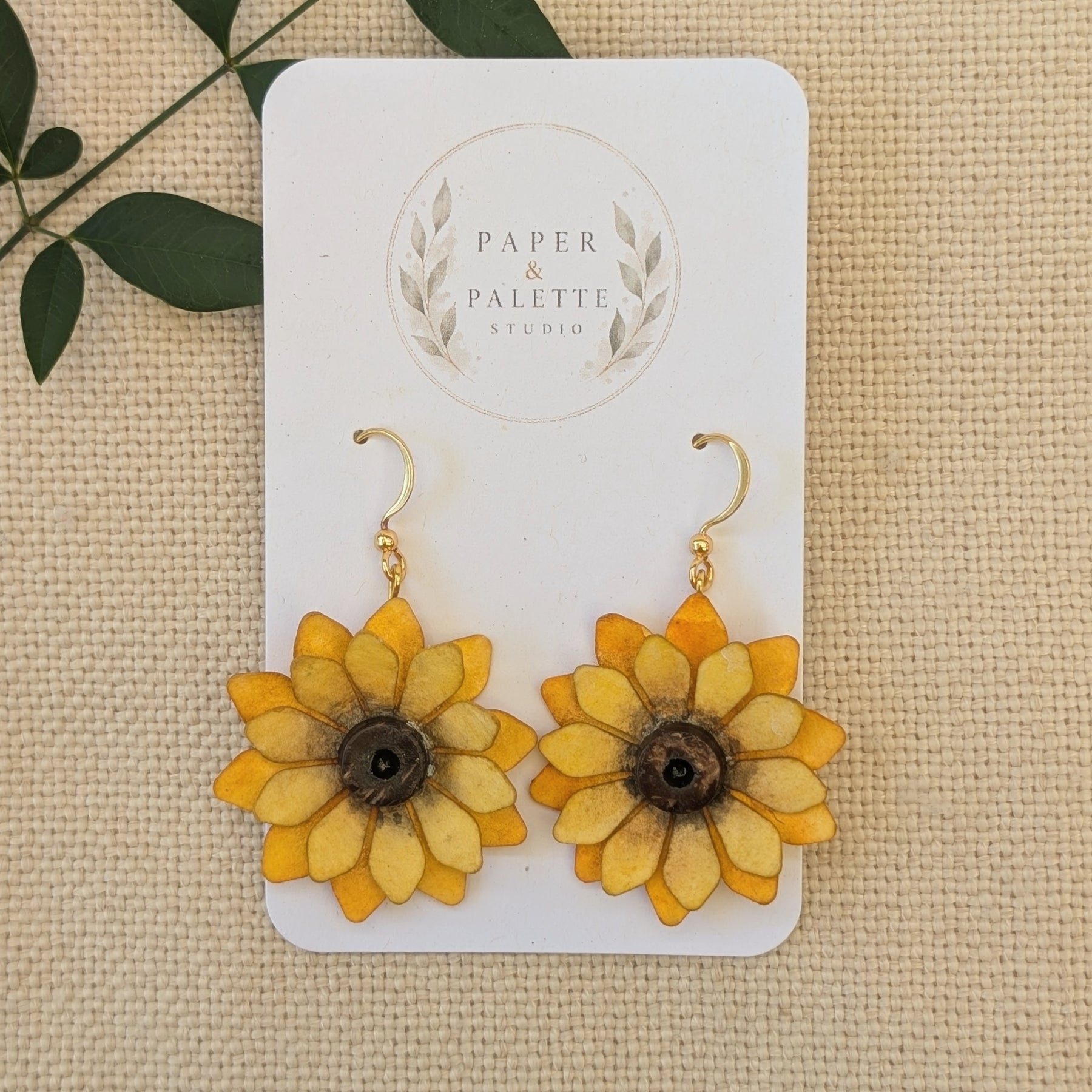 Sunflower Watercolour Paper Earrings | Handmade Floral Dangle Earrings