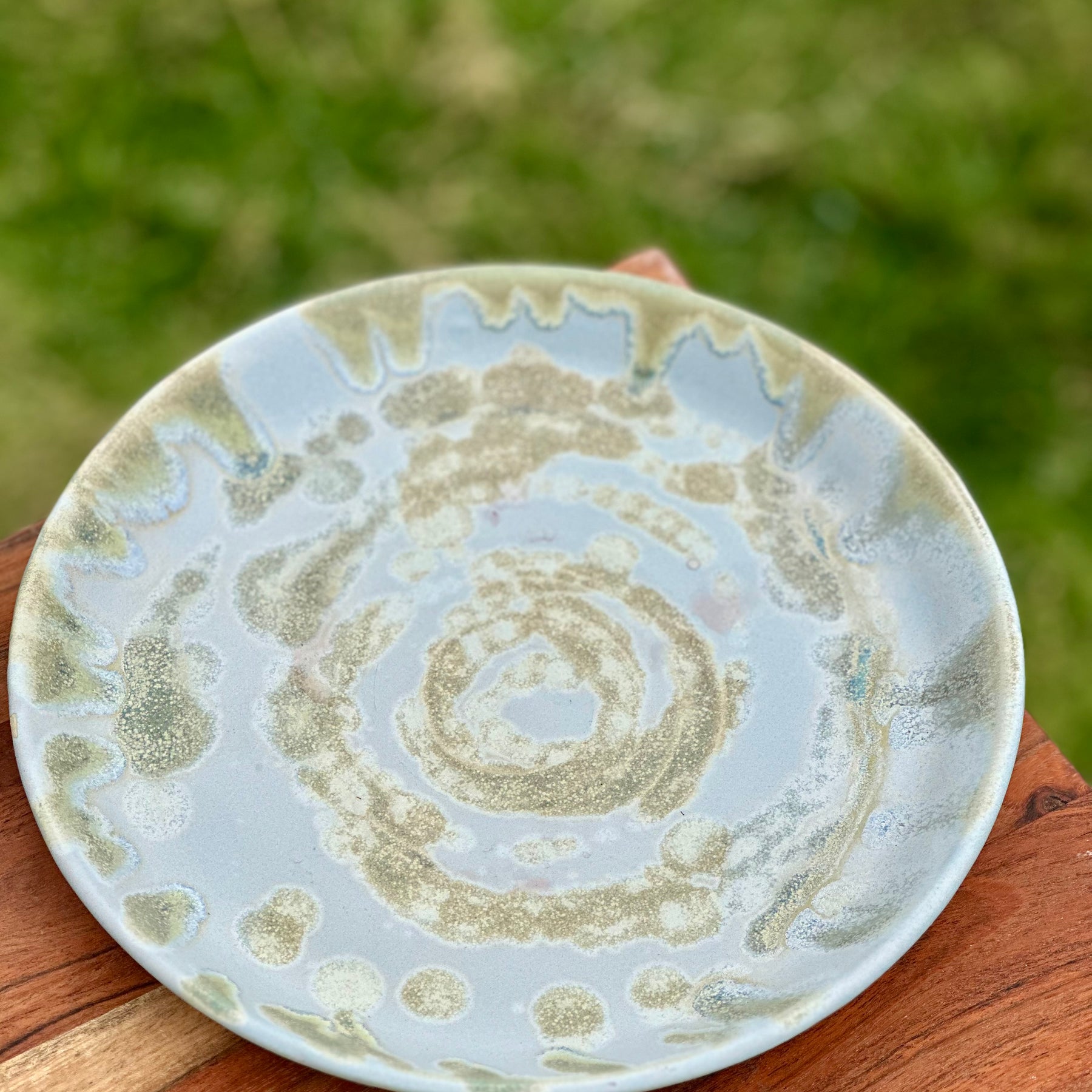 Shoreline Ceramic Plate | Handmade Coastal Stoneware Serving Plate | Blue & Sage Glaze | 24cm