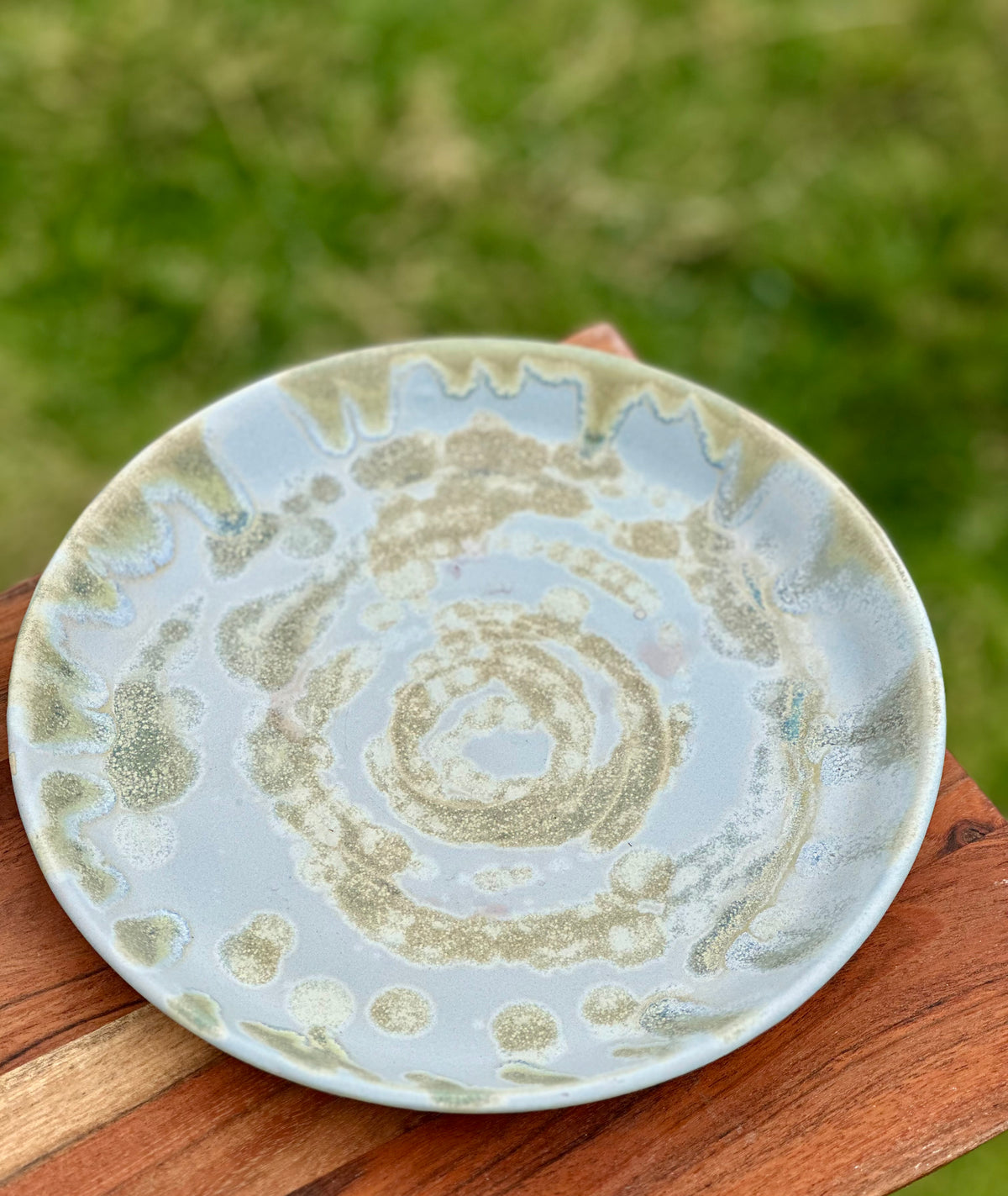 Shoreline Ceramic Plate | Handmade Coastal Stoneware Serving Plate | Blue & Sage Glaze | 24cm