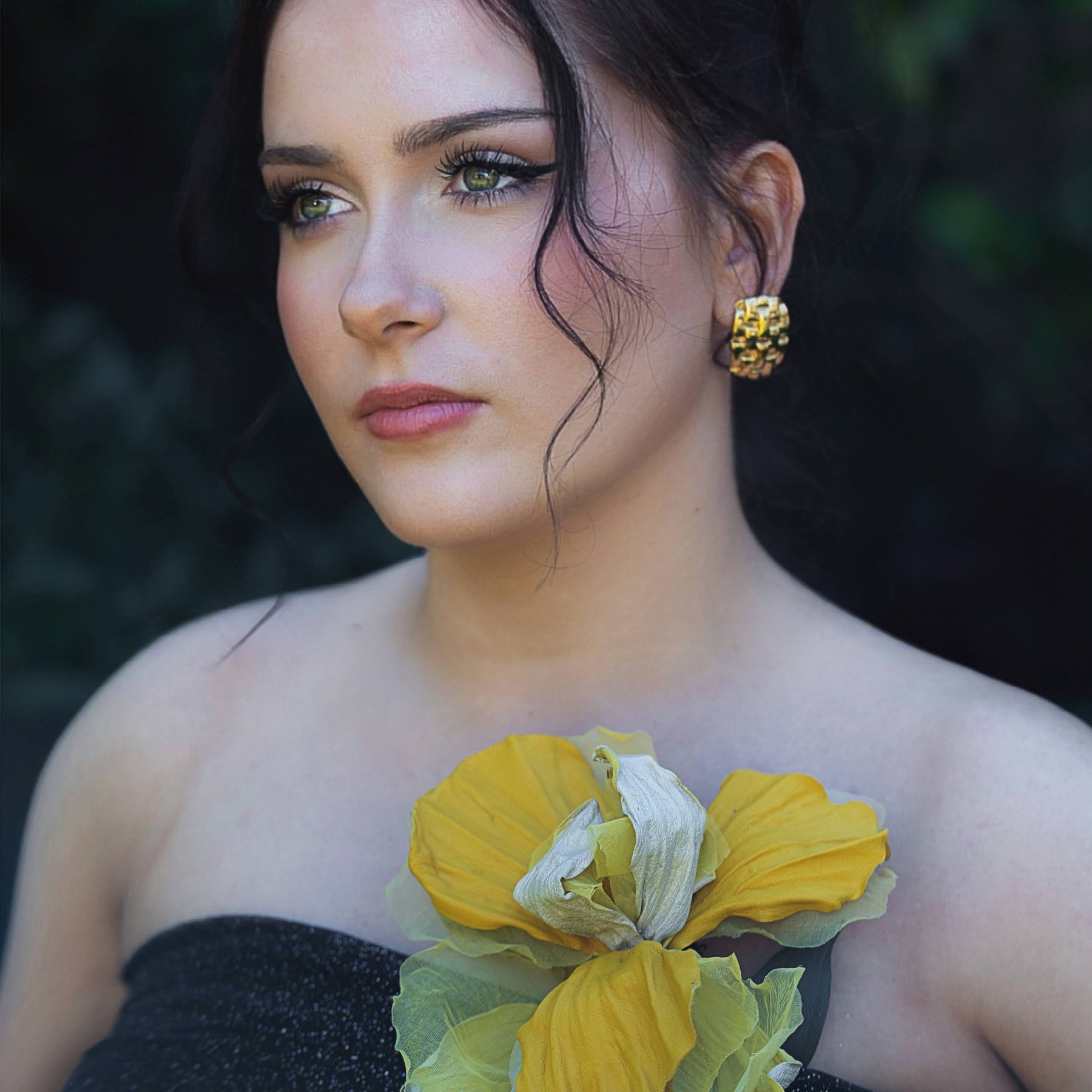Silk & Leather Iris “Golden Light”, Flower Brooch, Hair hat Clip, Corsage Flower