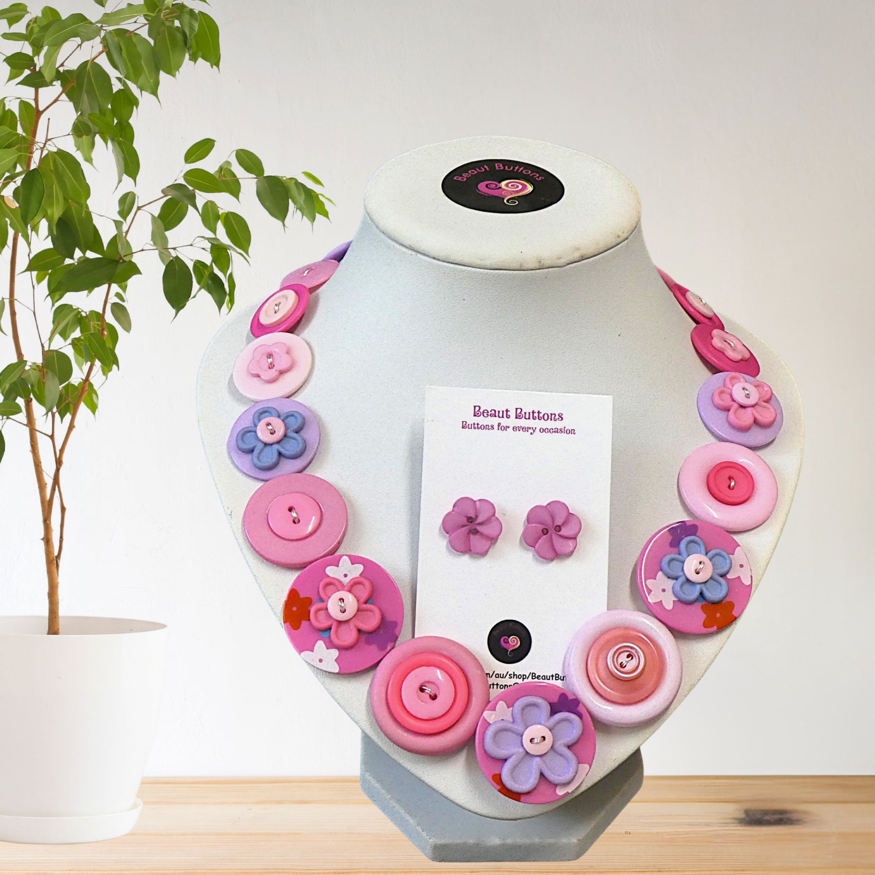 Pink flower necklace and earrings - Spring Blossoms