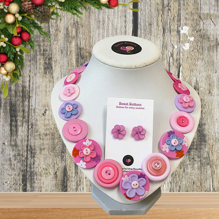 Pink flower necklace and earrings - Spring Blossoms