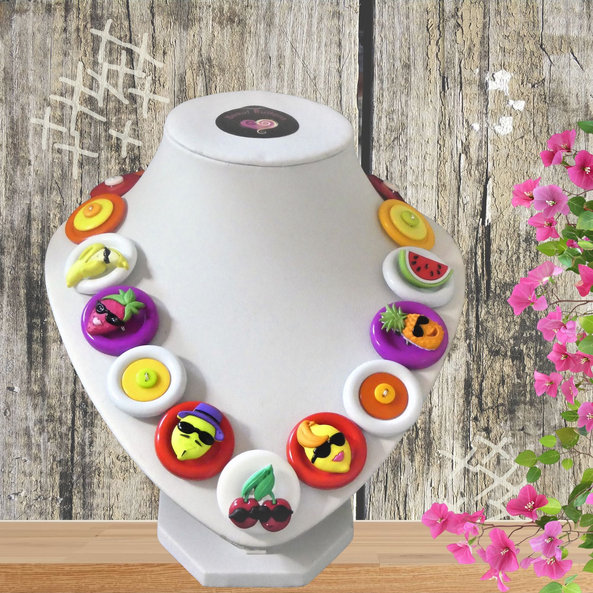 Handmade button necklace - Cool Fruits
