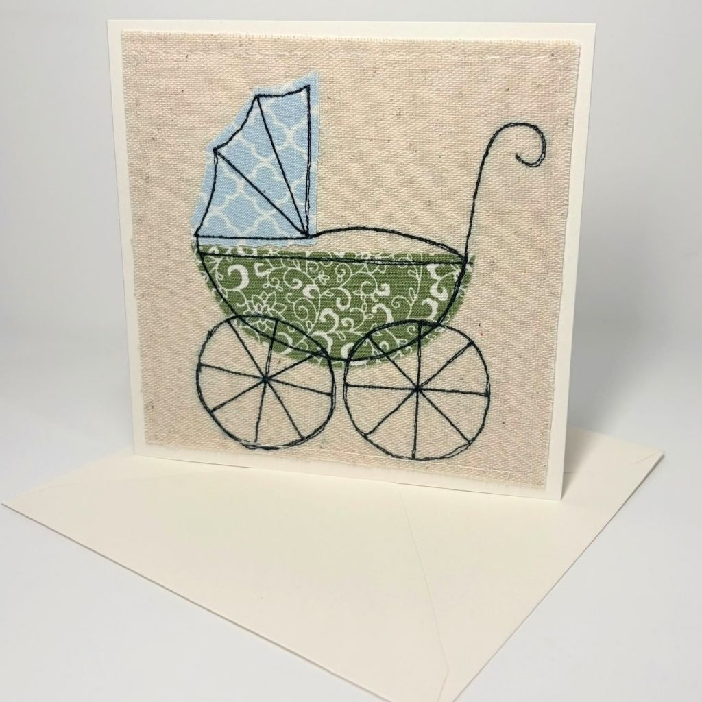Vintage Pram - Handmade Fabric Greeting Card