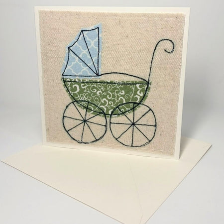 Vintage Pram - Handmade Fabric Greeting Card