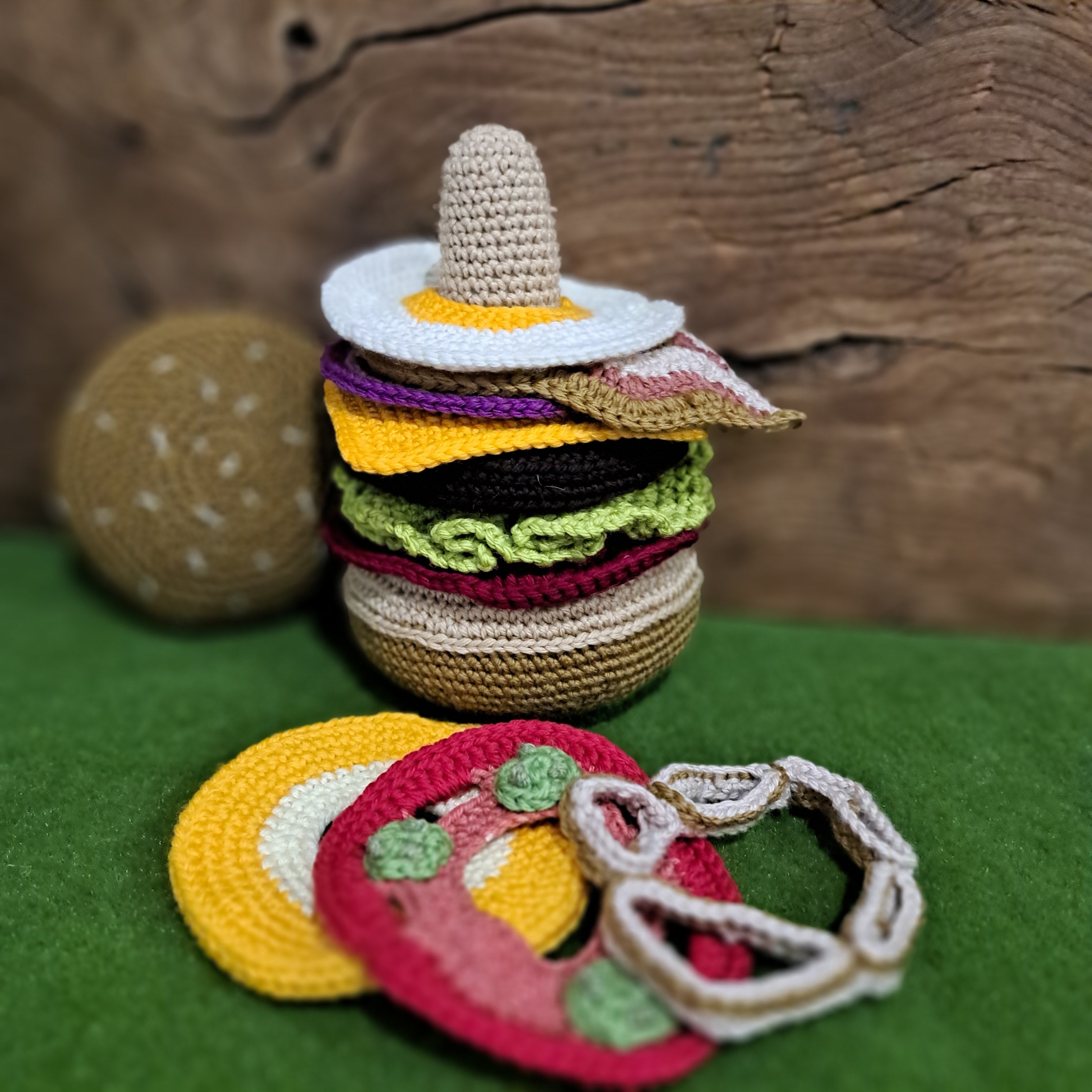 Hamburger- crochet toy for imaginative play