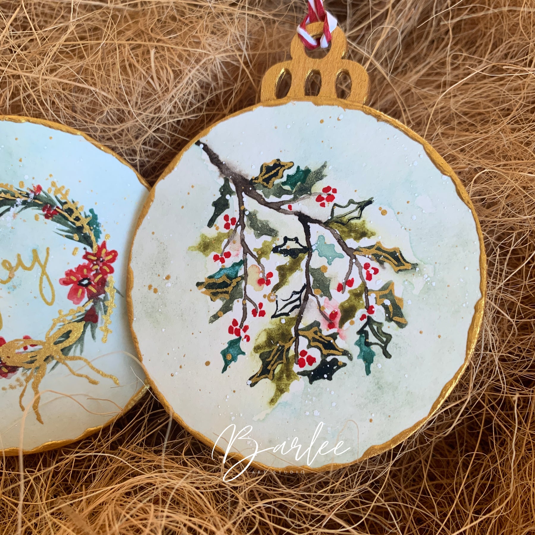 Set of 2 Hand-Painted Christmas Decorations - Unique Ornaments