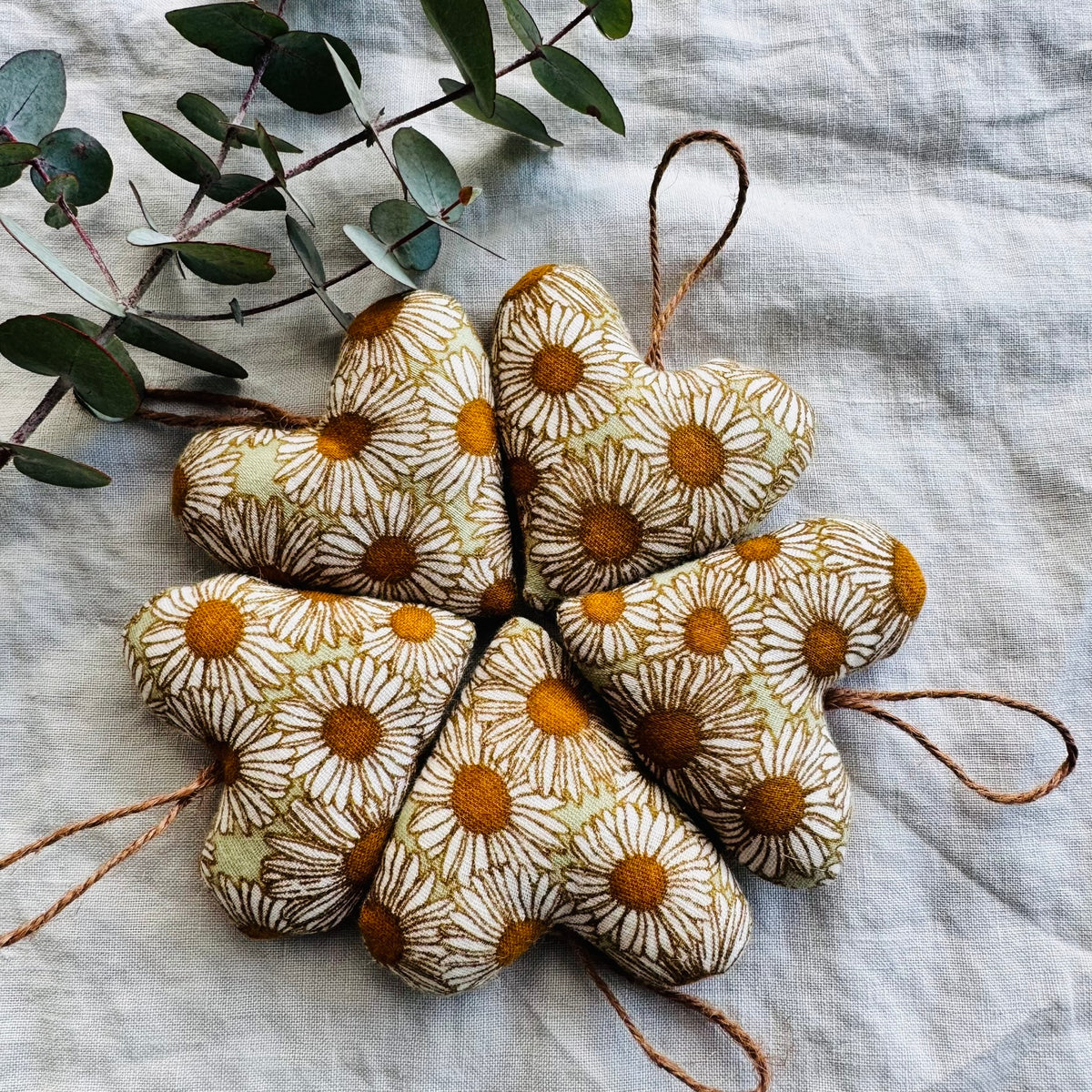 Chamomile Hearts - handmade with wool filling