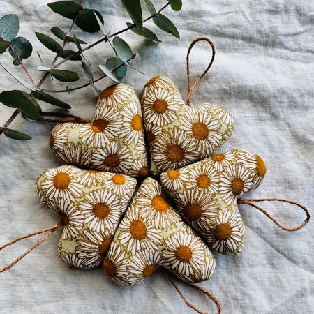 Chamomile Hearts - handmade with wool filling