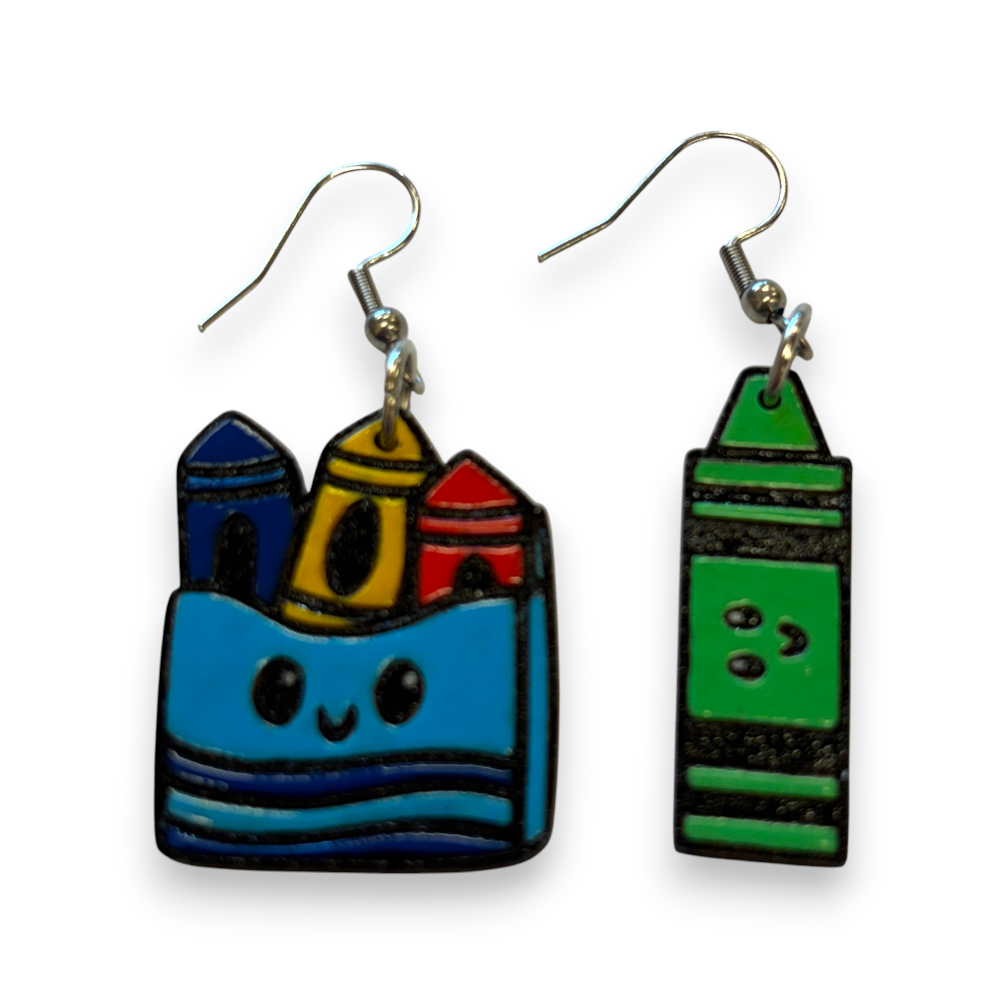Wooden Crayon Teacher Earrings - hand painted