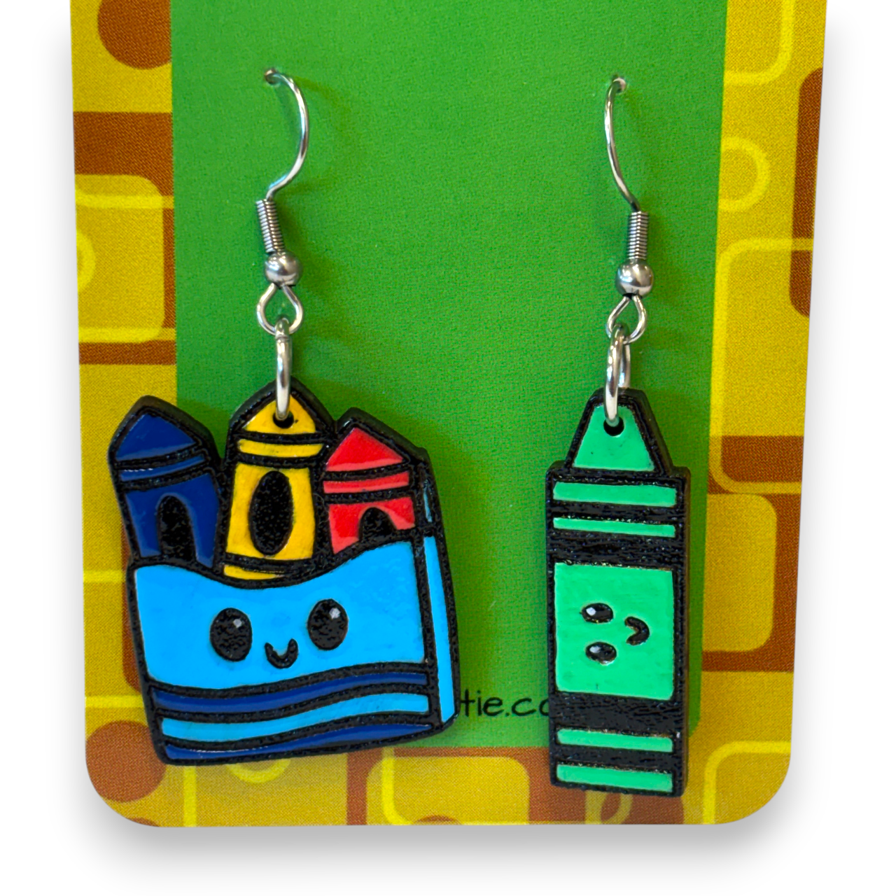 Wooden Crayon Teacher Earrings - hand painted