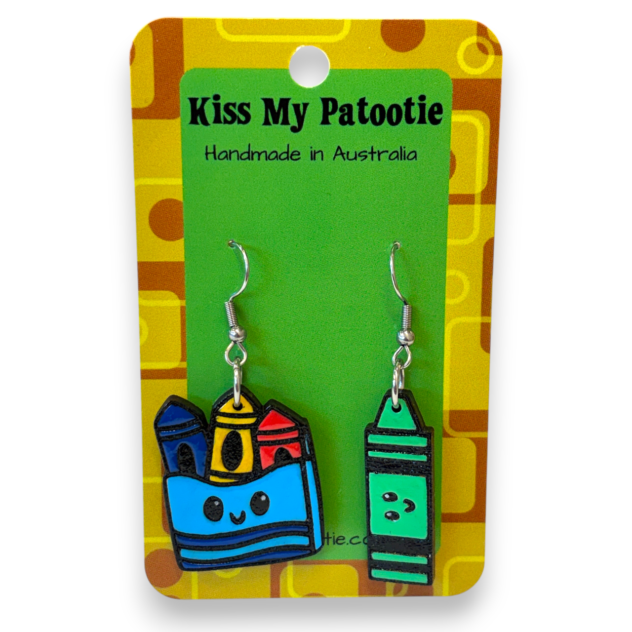 Wooden Crayon Teacher Earrings - hand painted