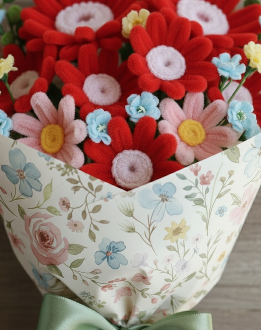 The "Forever Bloom" Pipe Cleaner Bouquet - Handcrafted Keepsake Flowers for Birthdays & Decor- 3 Colour Variations