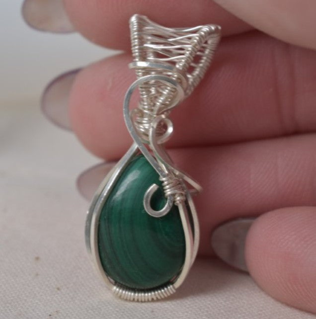 Wire Wrapped Malachite Keepsake Pendant