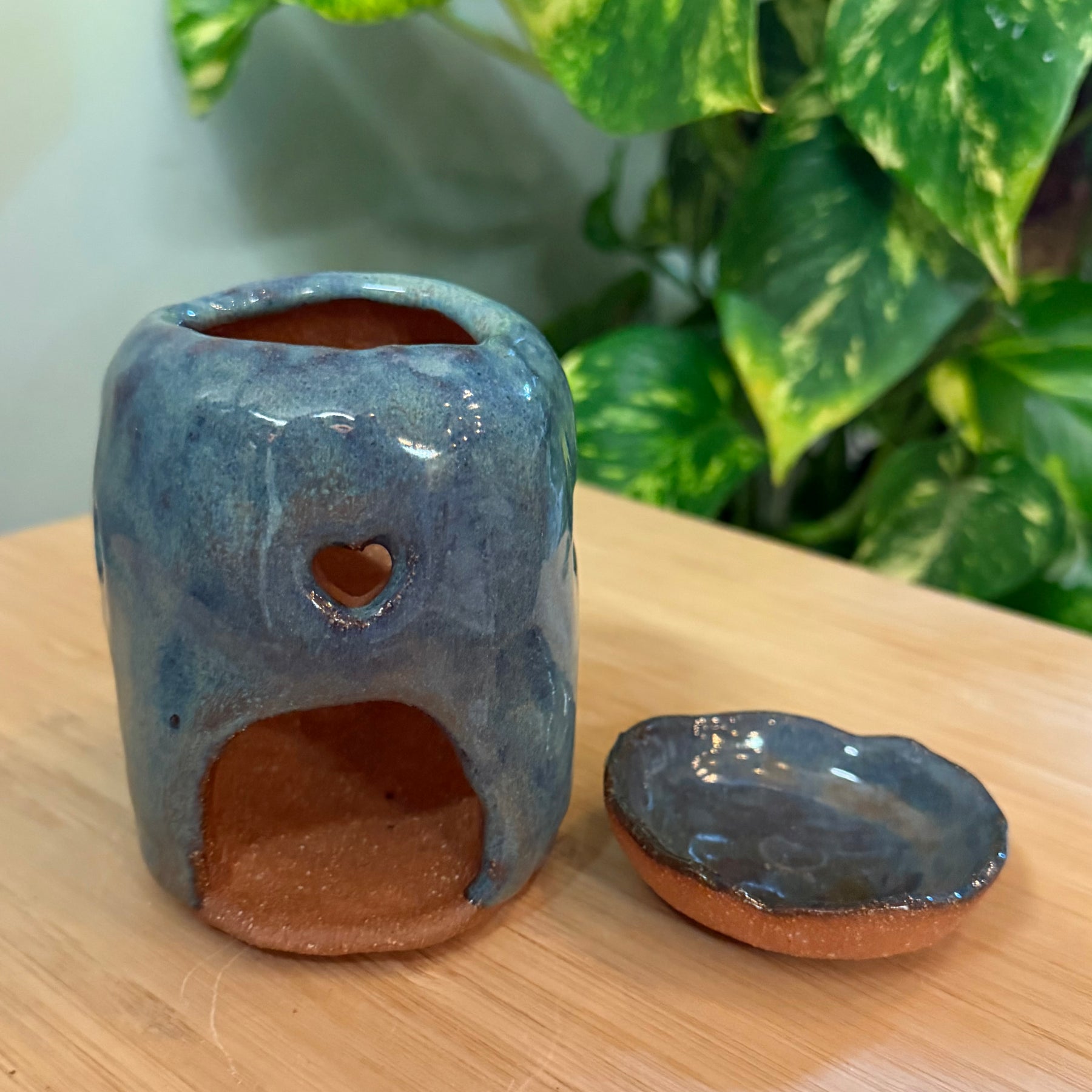 Hand built ceramic oil burner
