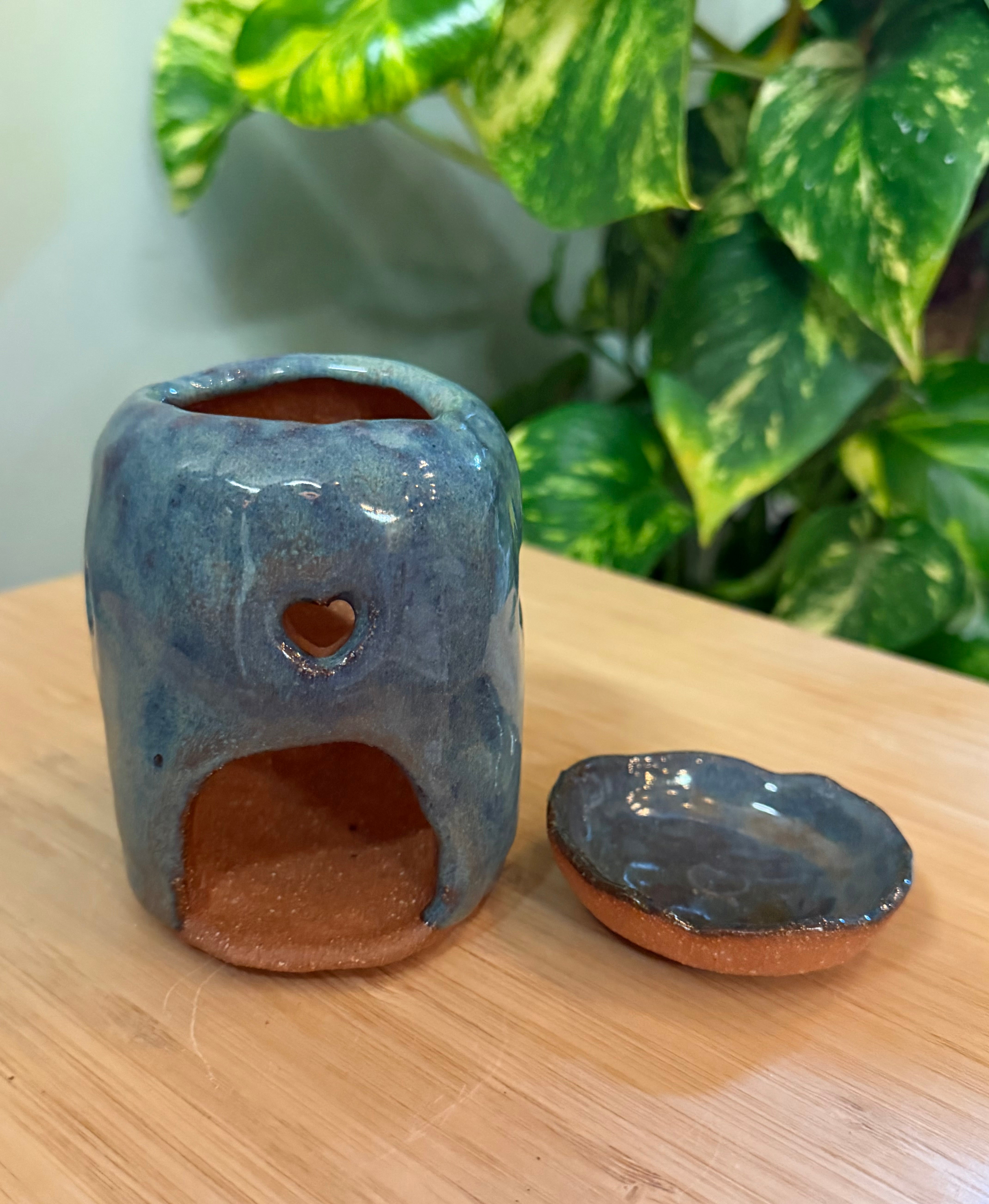 Hand built ceramic oil burner
