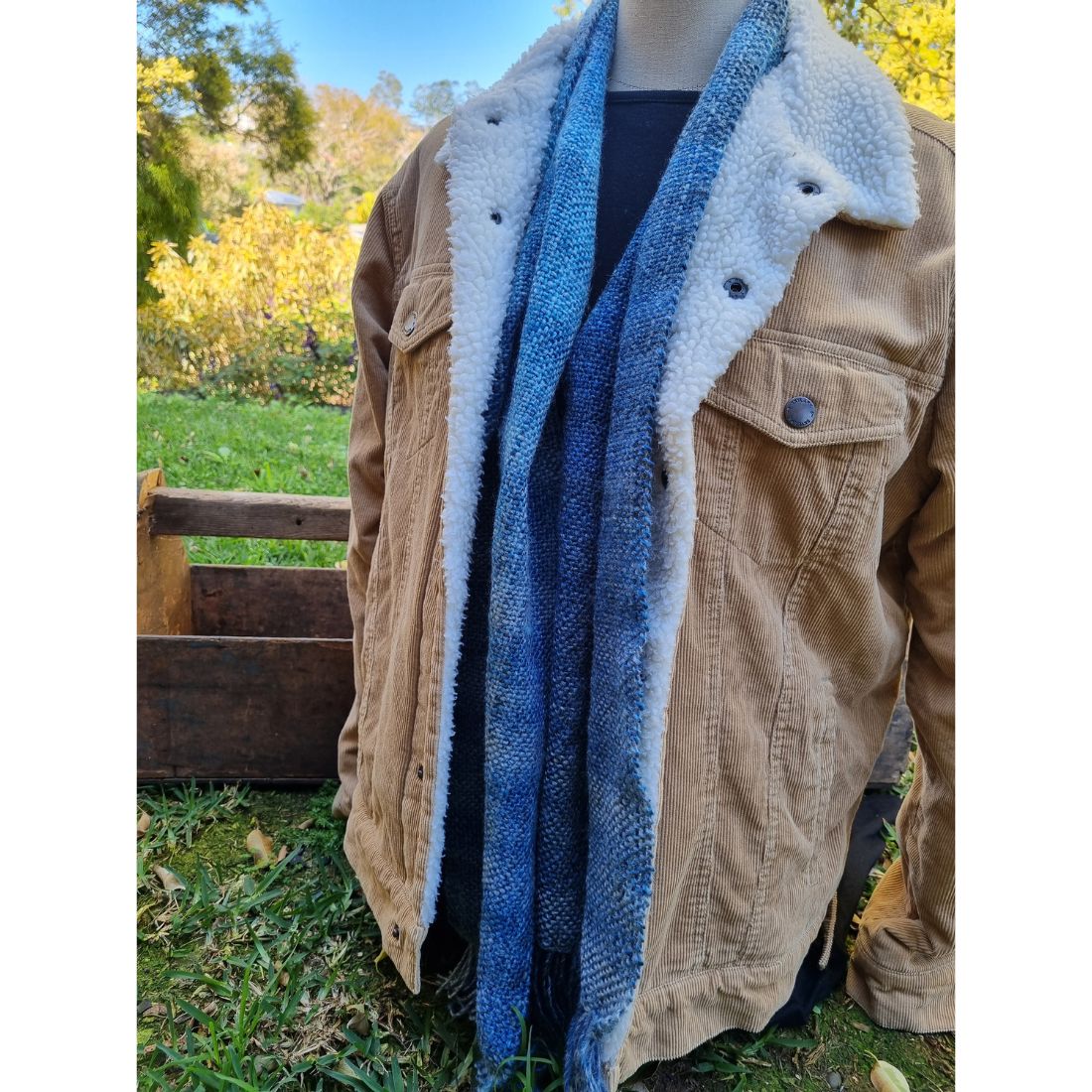 Blue acrylic handwoven scarf