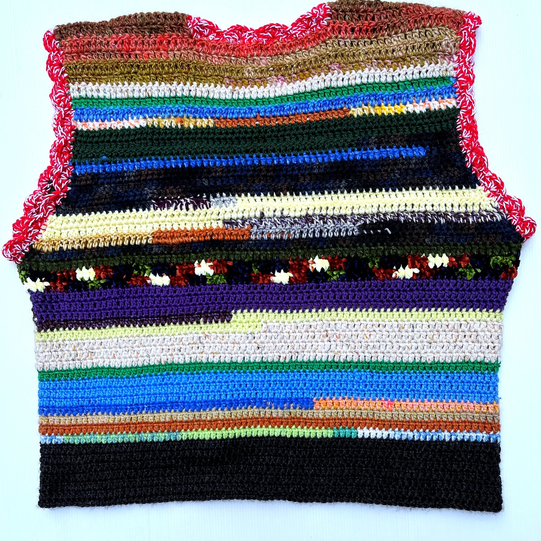 Handcrafted Multicolour Striped Crochet Vest — Wearable Art — One of a Kind
