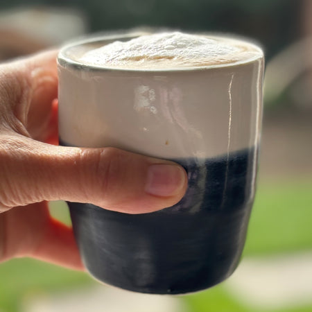 Handmade Ceramic Stoneware Cup | Wheel Thrown | Handleless | Thumb Print | Duo Colours