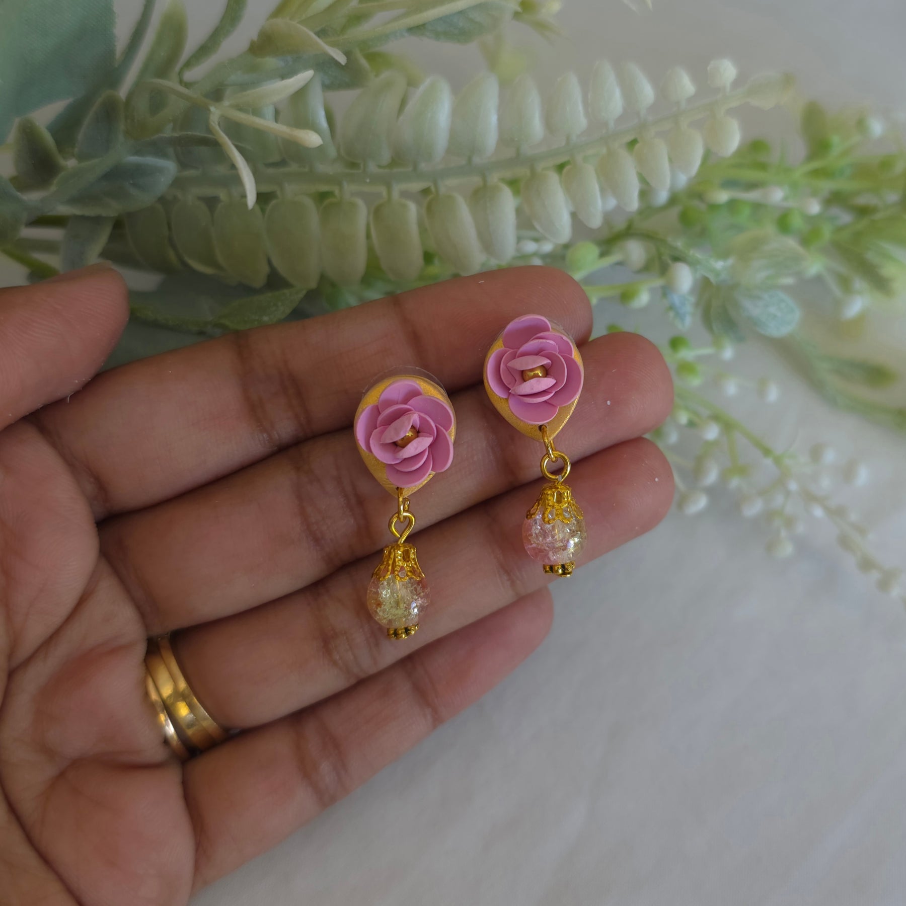Petite Rose Drops | Handmade Polymer Clay Earrings | Dainty Rose Stud Dangles  | Romantic Floral Jewellery