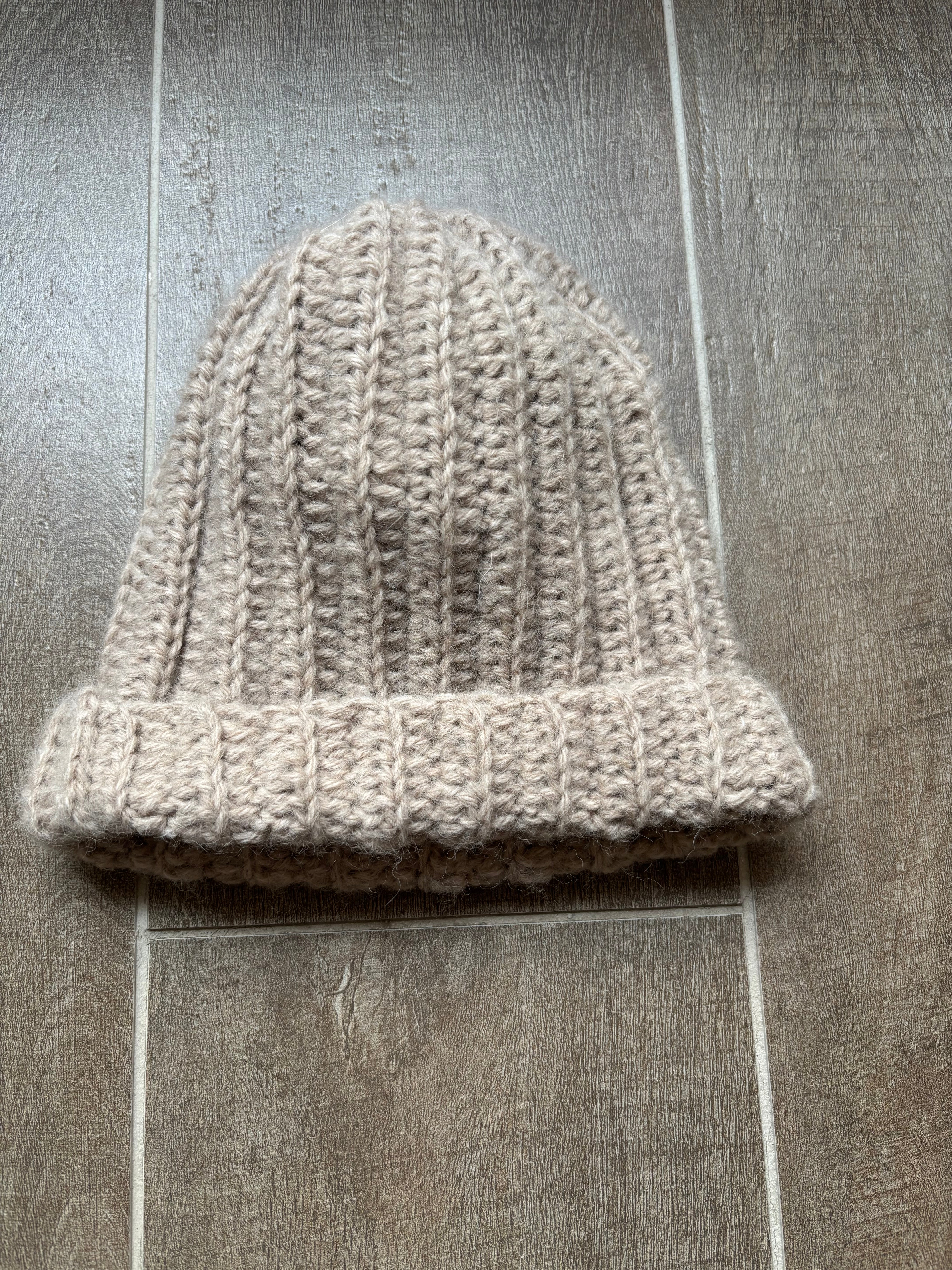 Hand Crocheted Beanie | Beige | Alpaca Yarn
