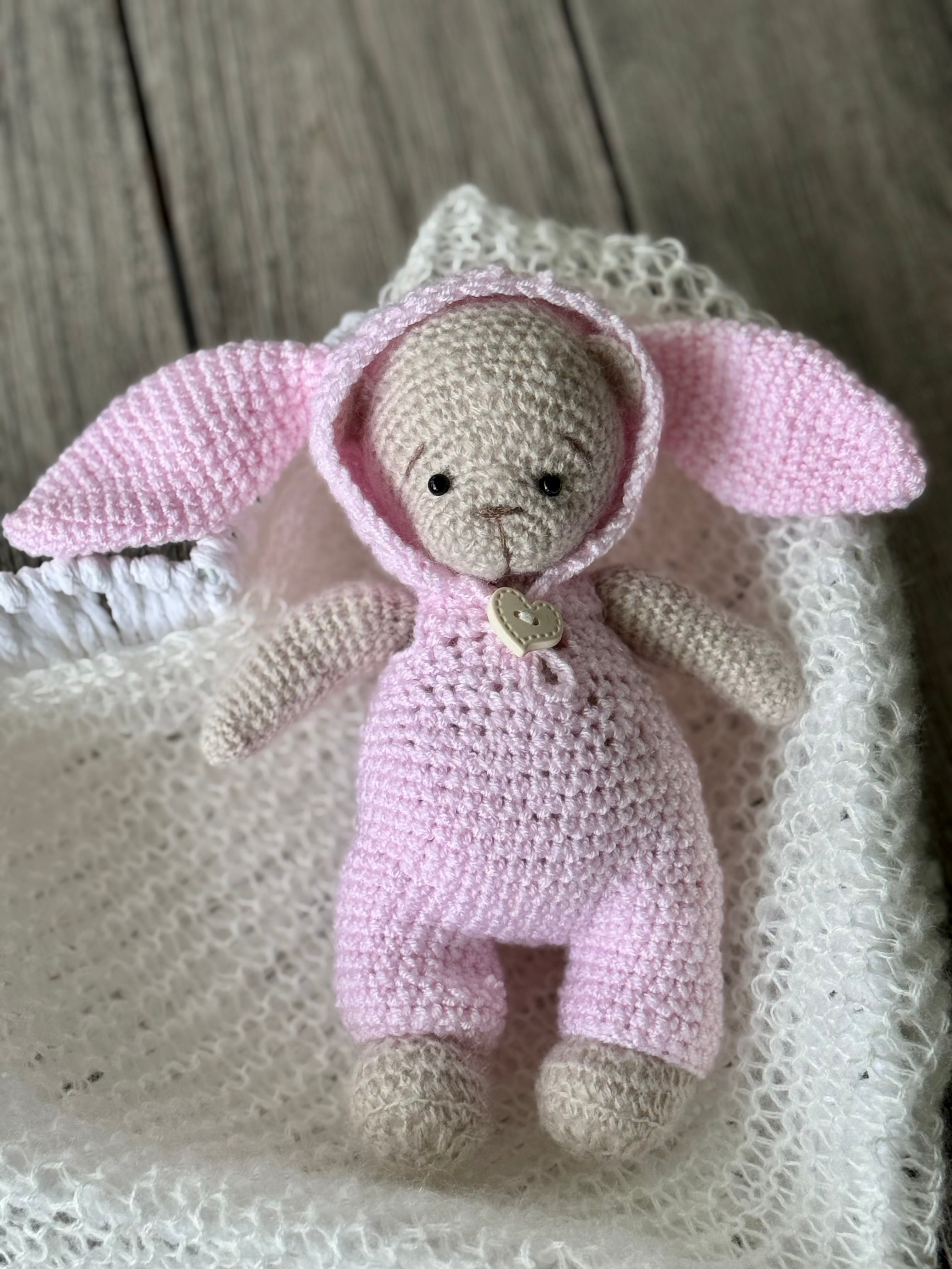 Crochet Little Bear in the Pink Bunny Suit Toy