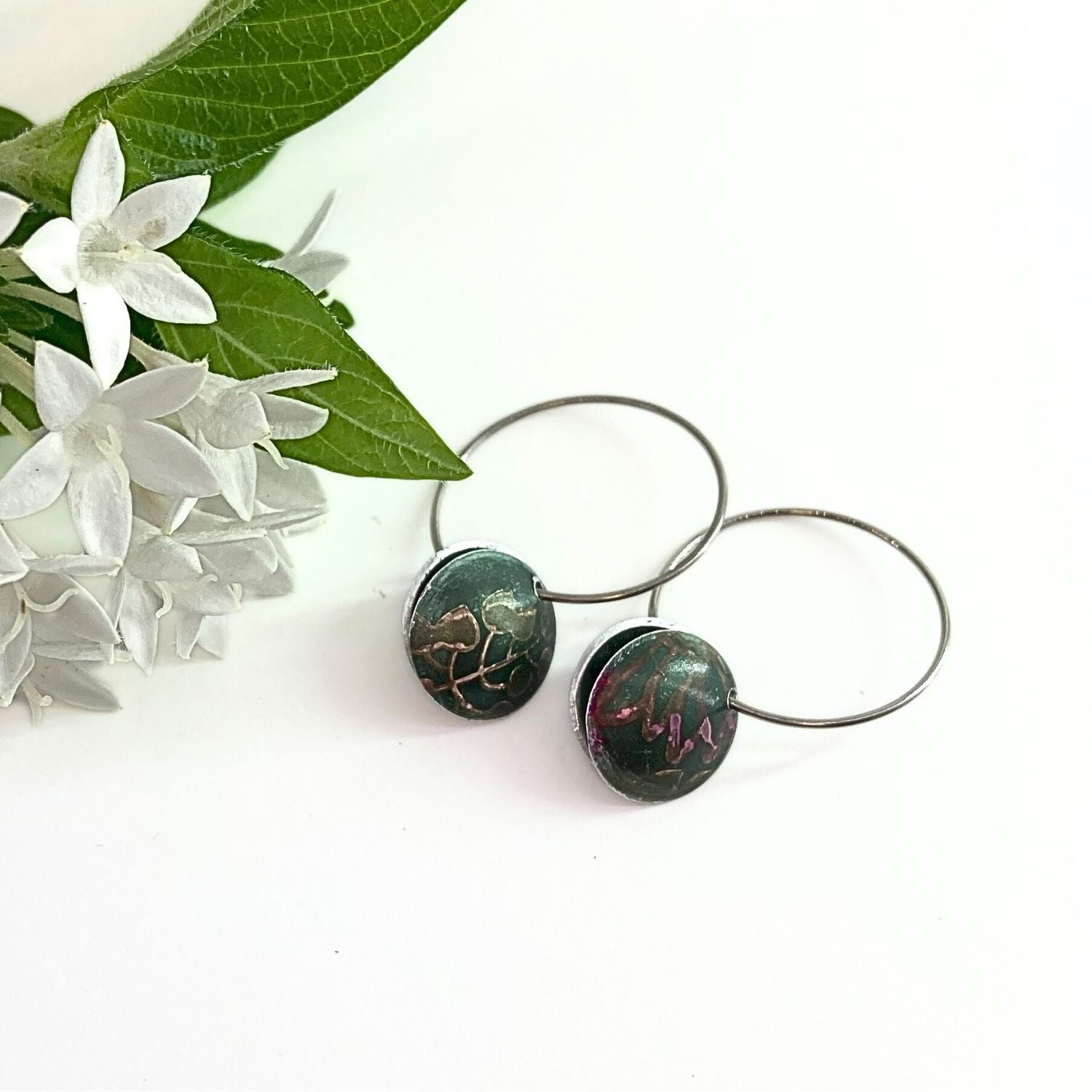 Anodised aluminium earrings hand printed - Midnight Velvet Collection