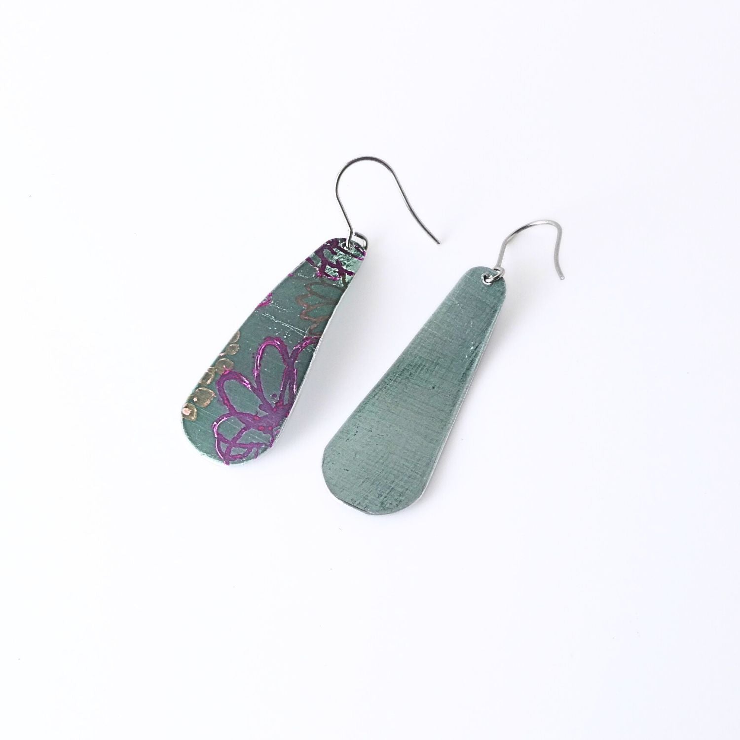 Anodised aluminium earrings hand printed - Midnight Velvet Collection