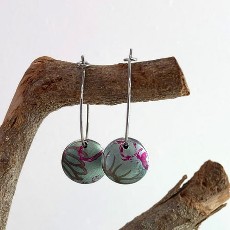 Anodised aluminium earrings hand printed - Midnight Velvet Collection