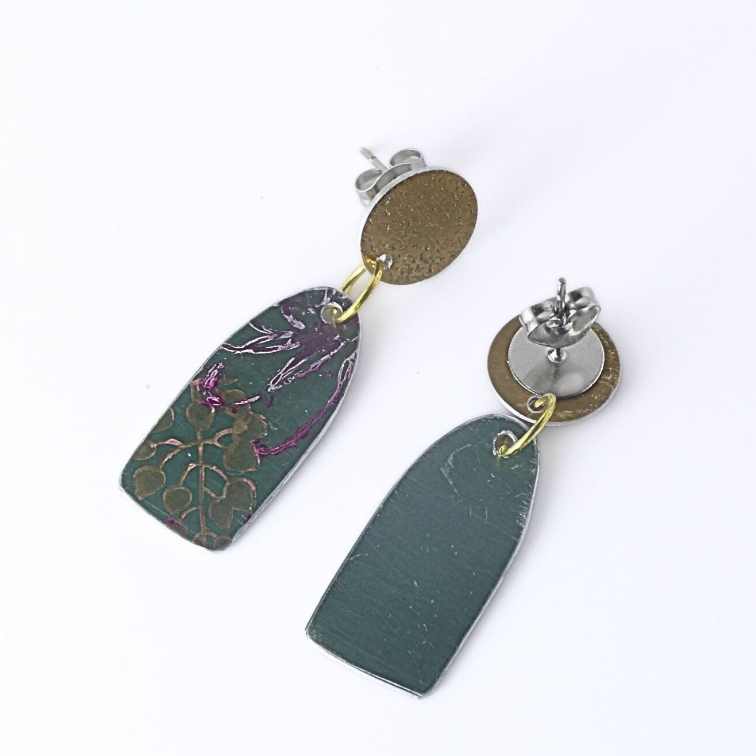 Anodised aluminium earrings hand printed - Midnight Velvet Collection