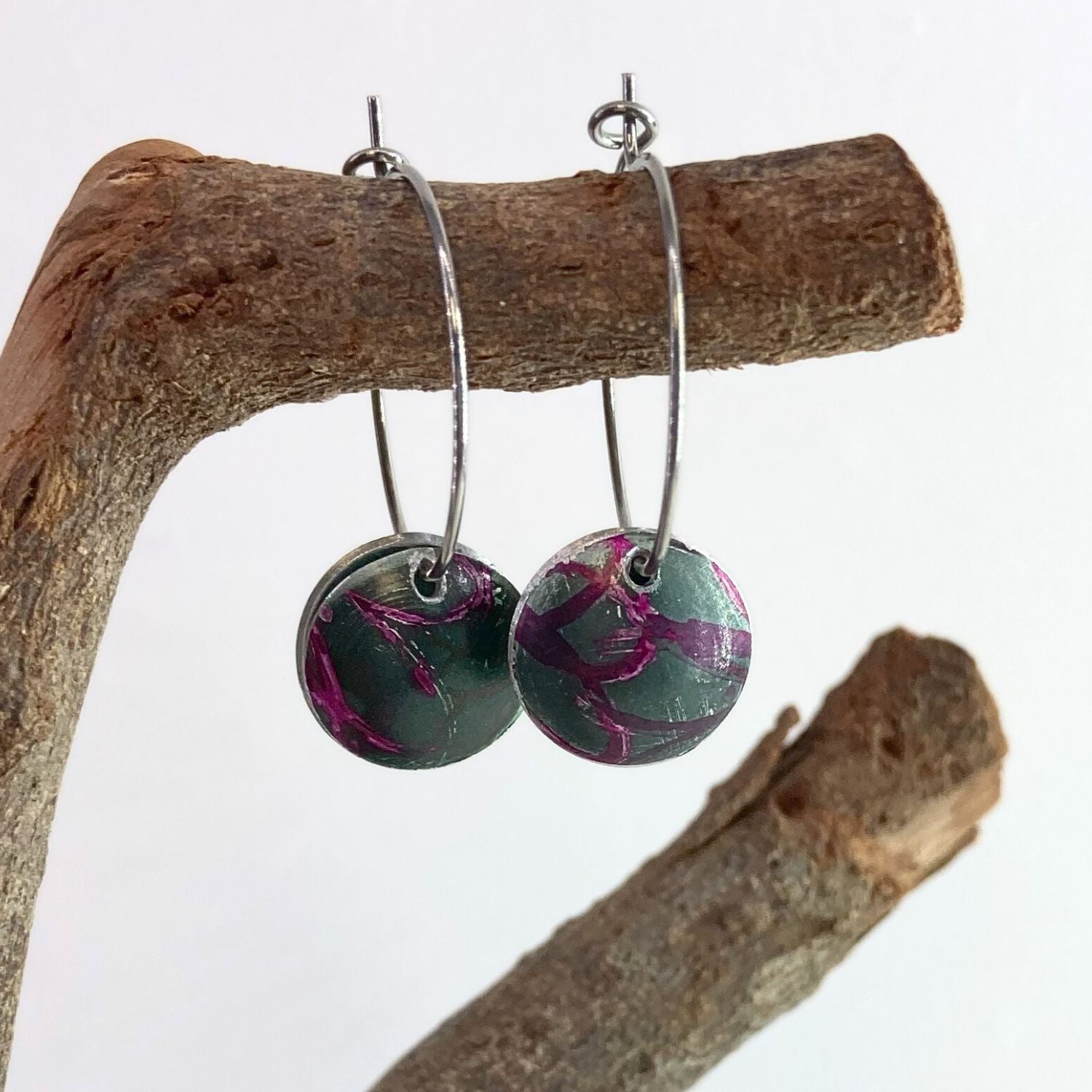 Anodised aluminium earrings hand printed - Midnight Velvet Collection