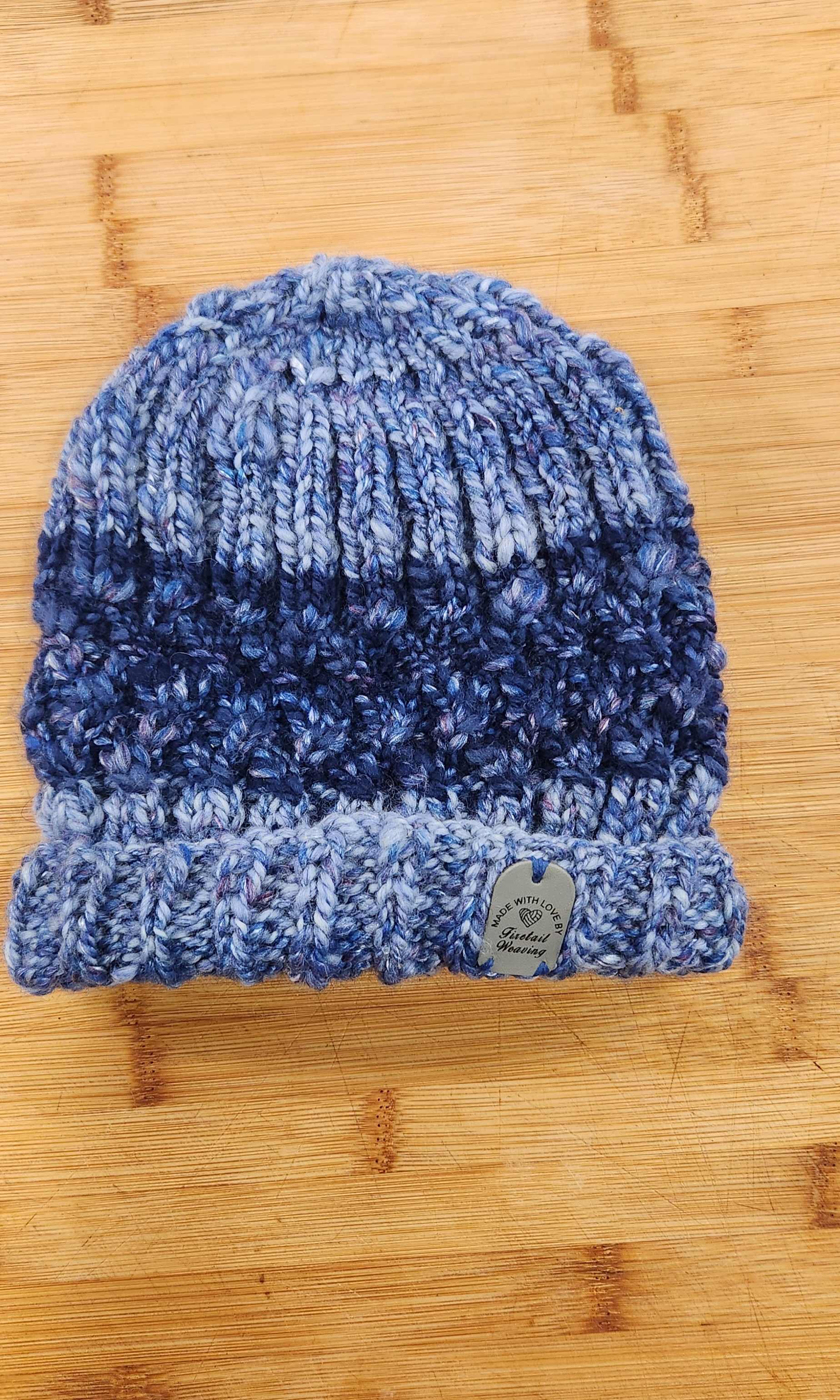 Hand Spun & Hand Knitted Blue Beanie