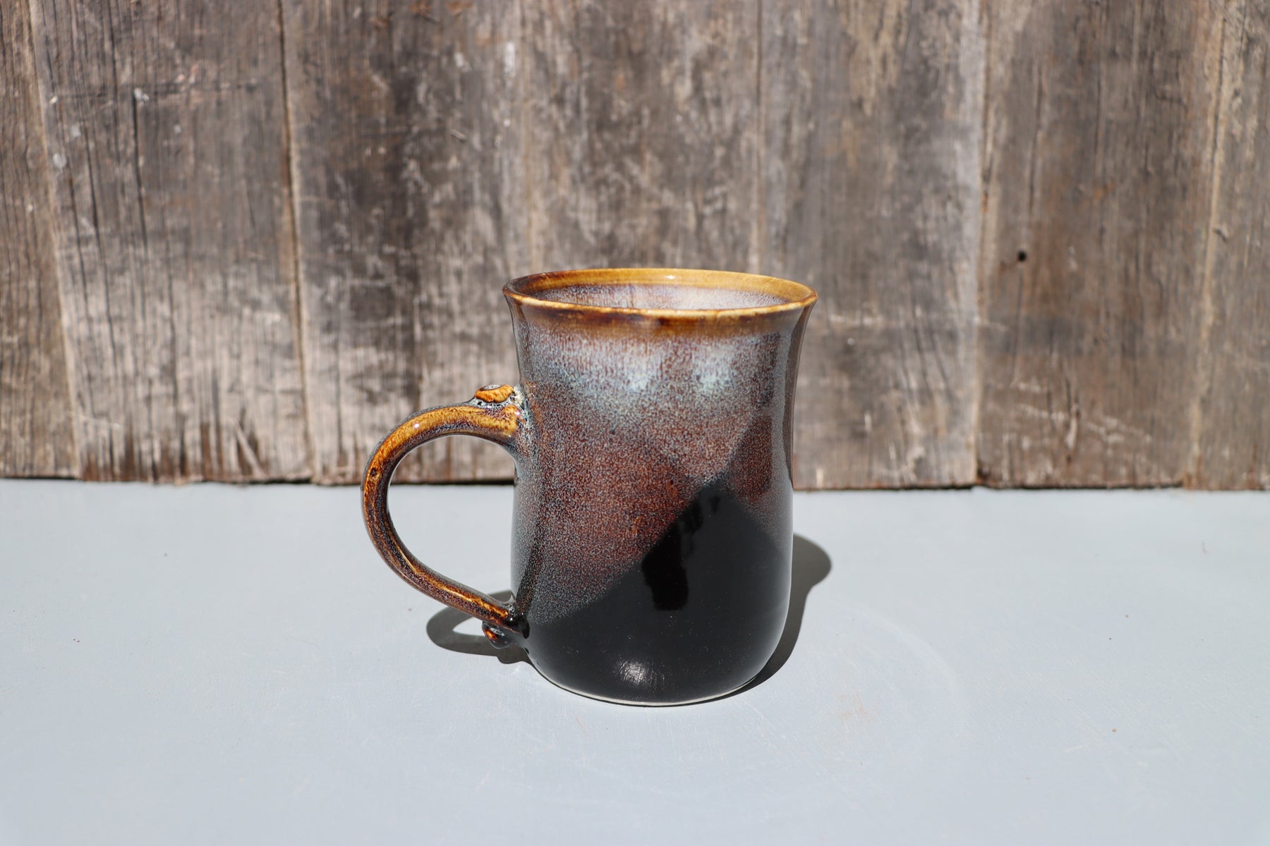 Large hand made mugs in speckled brown and white