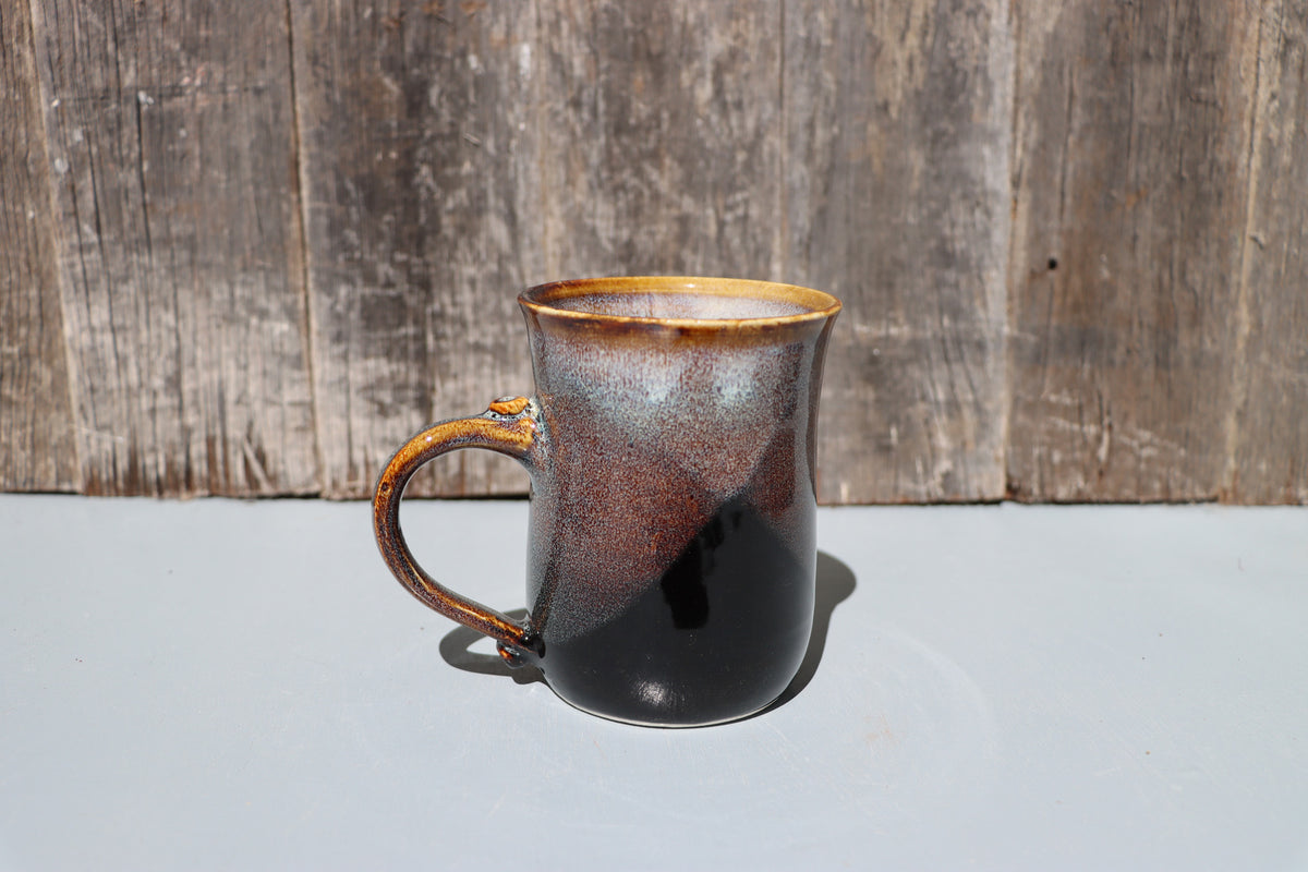Large hand made mugs in speckled brown and white