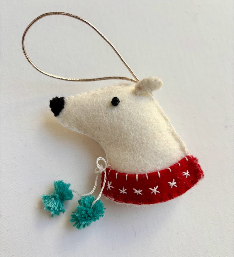 Felt Embroidery Ornament - Polar Bear