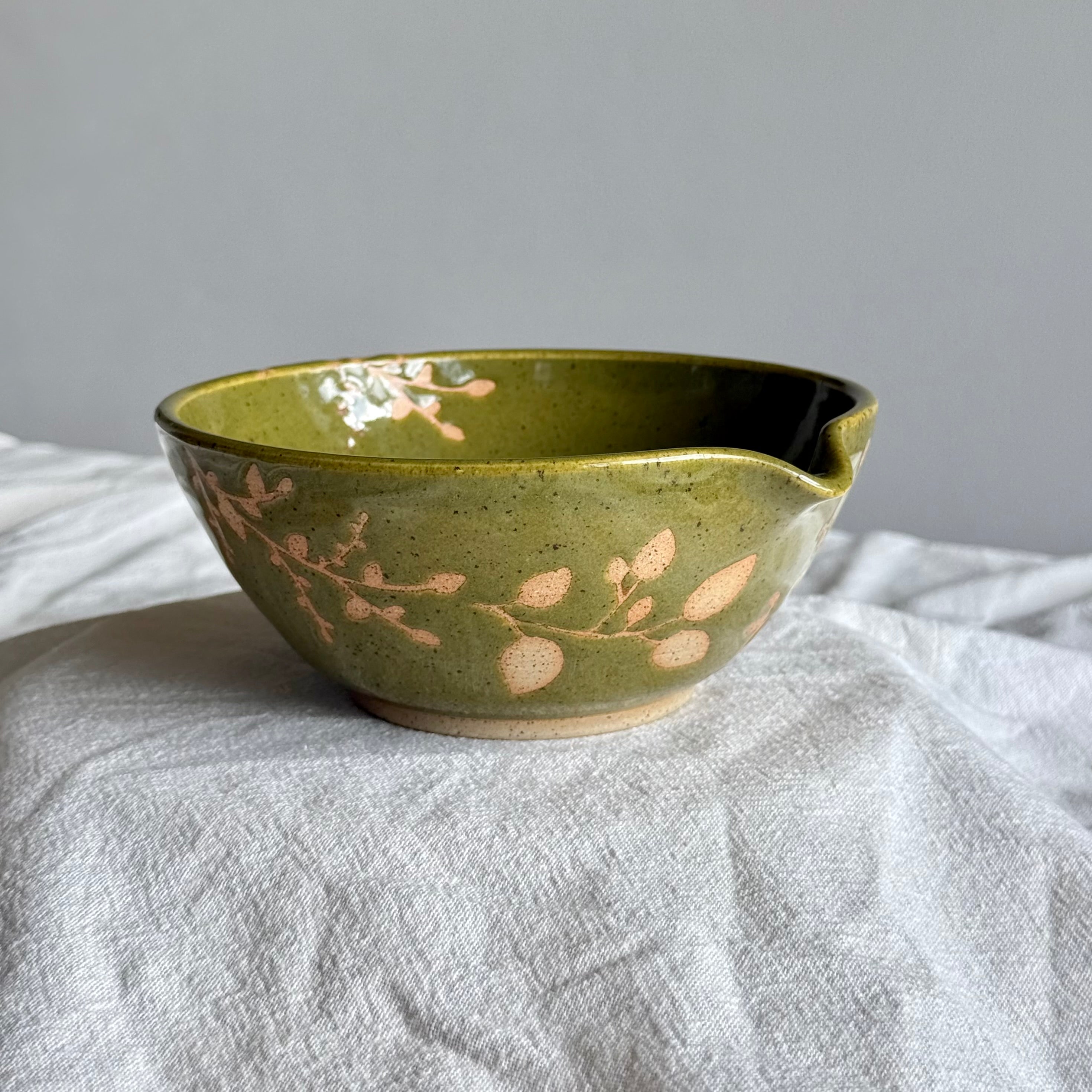 Botanica Ceramic Matcha Bowl with Pouring Lip - Optional Bamboo Whisk
