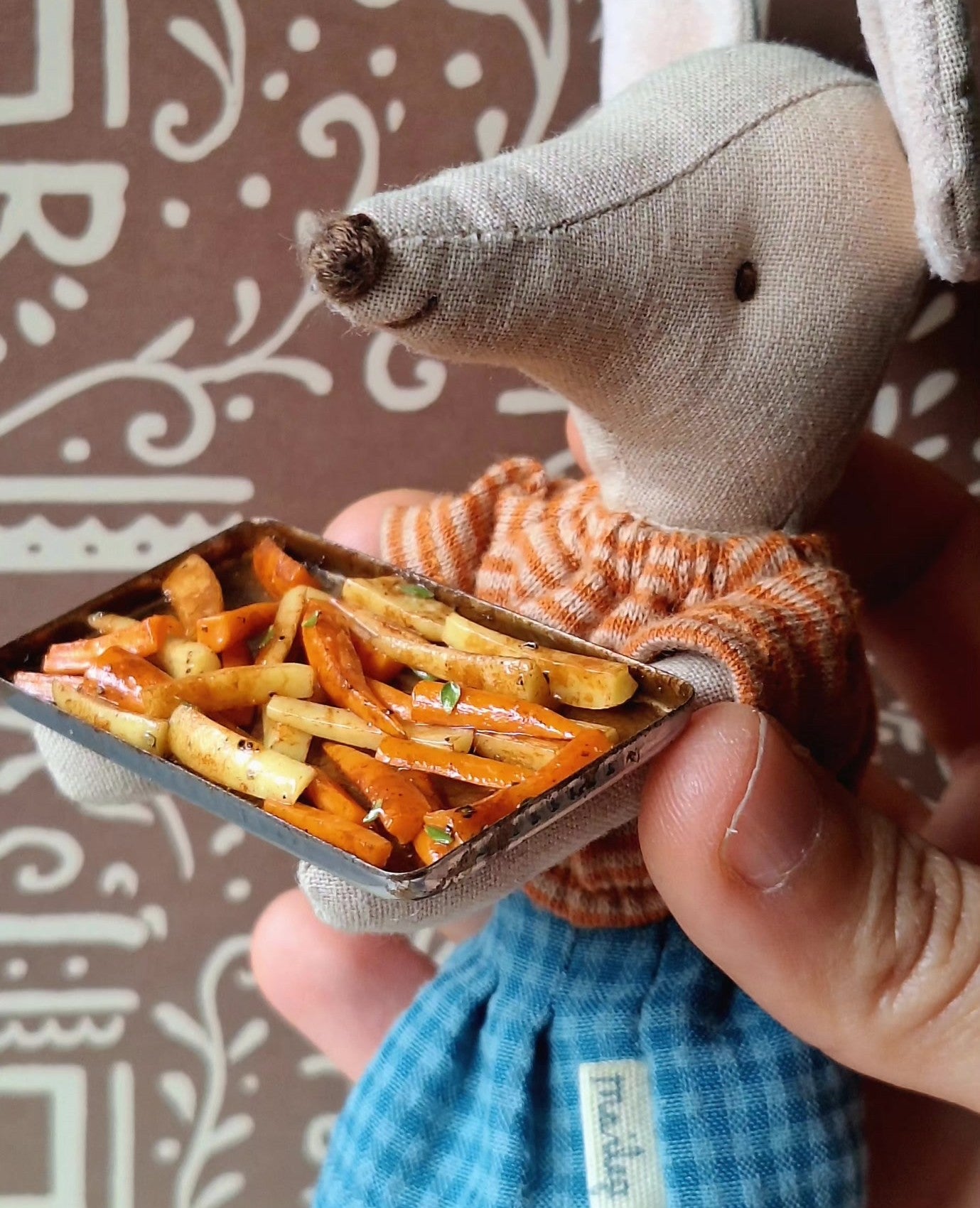 Honey roasted Carrot and Parsnips (with metal serving spoon)