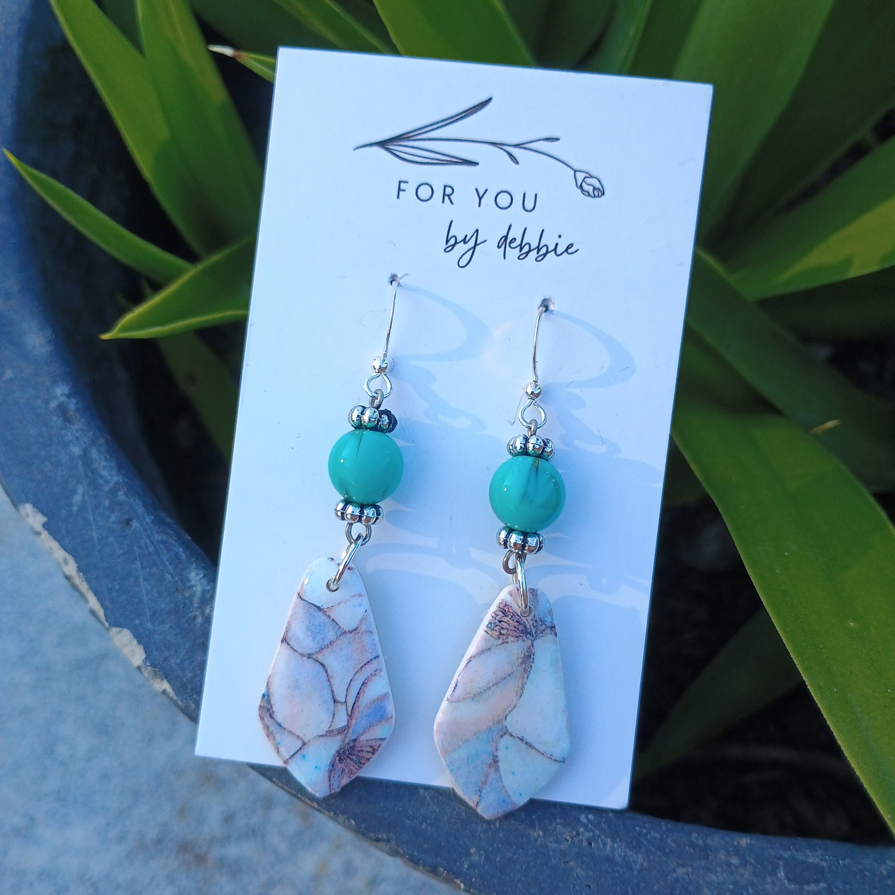 Marble floral dangle beaded earrings diamond drop