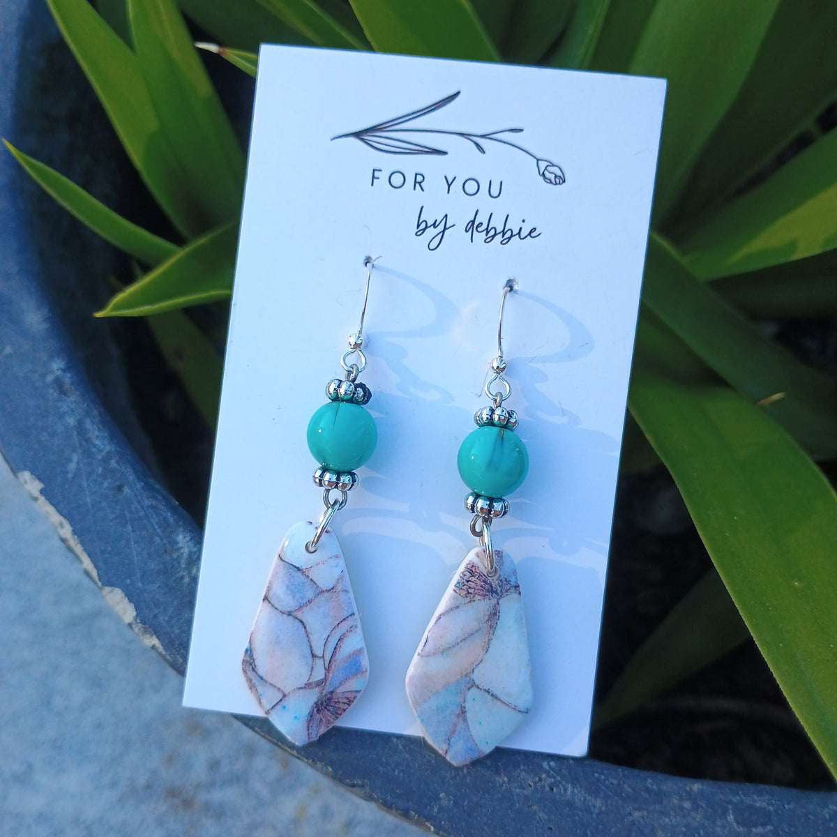 Marble floral dangle beaded earrings diamond drop