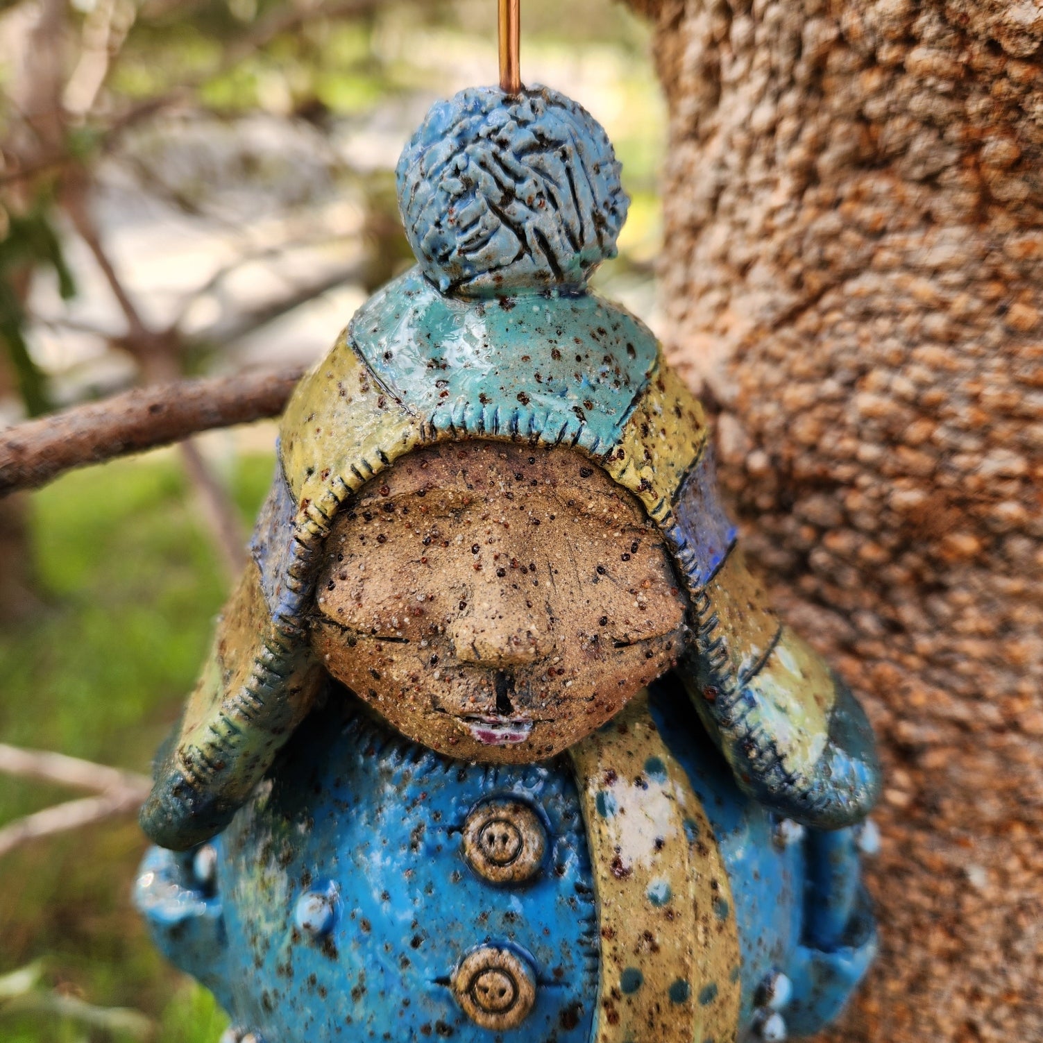 Clay windchime, little girl, blue