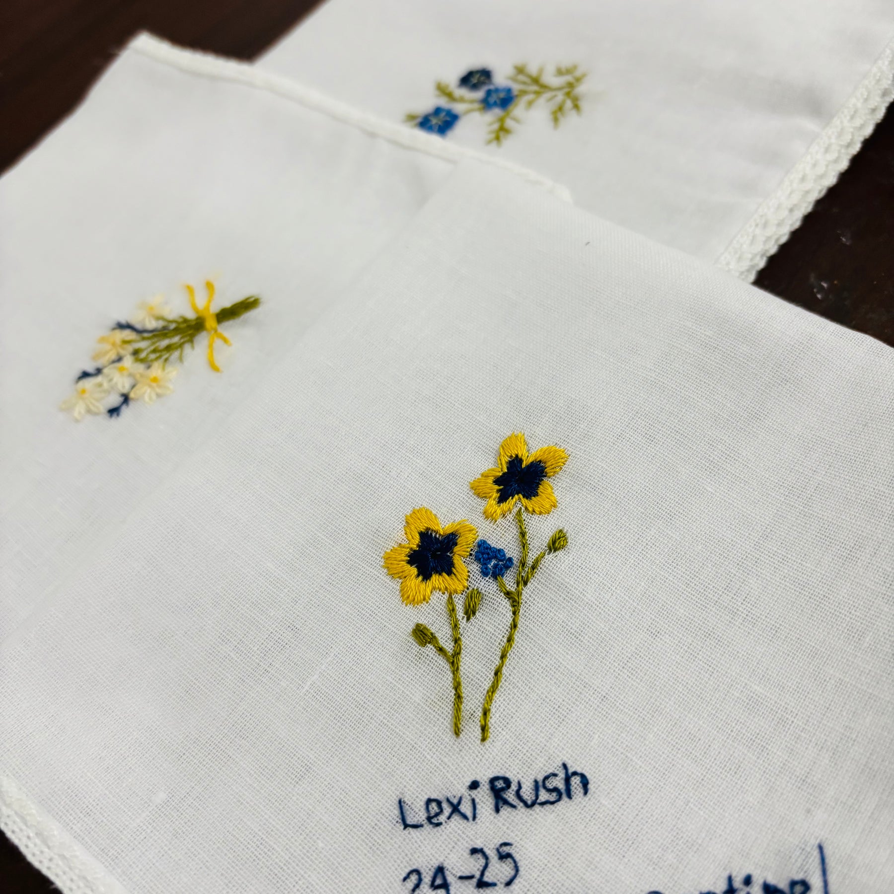 Set of 3 Personalized Hand Embroidered Handkerchiefs