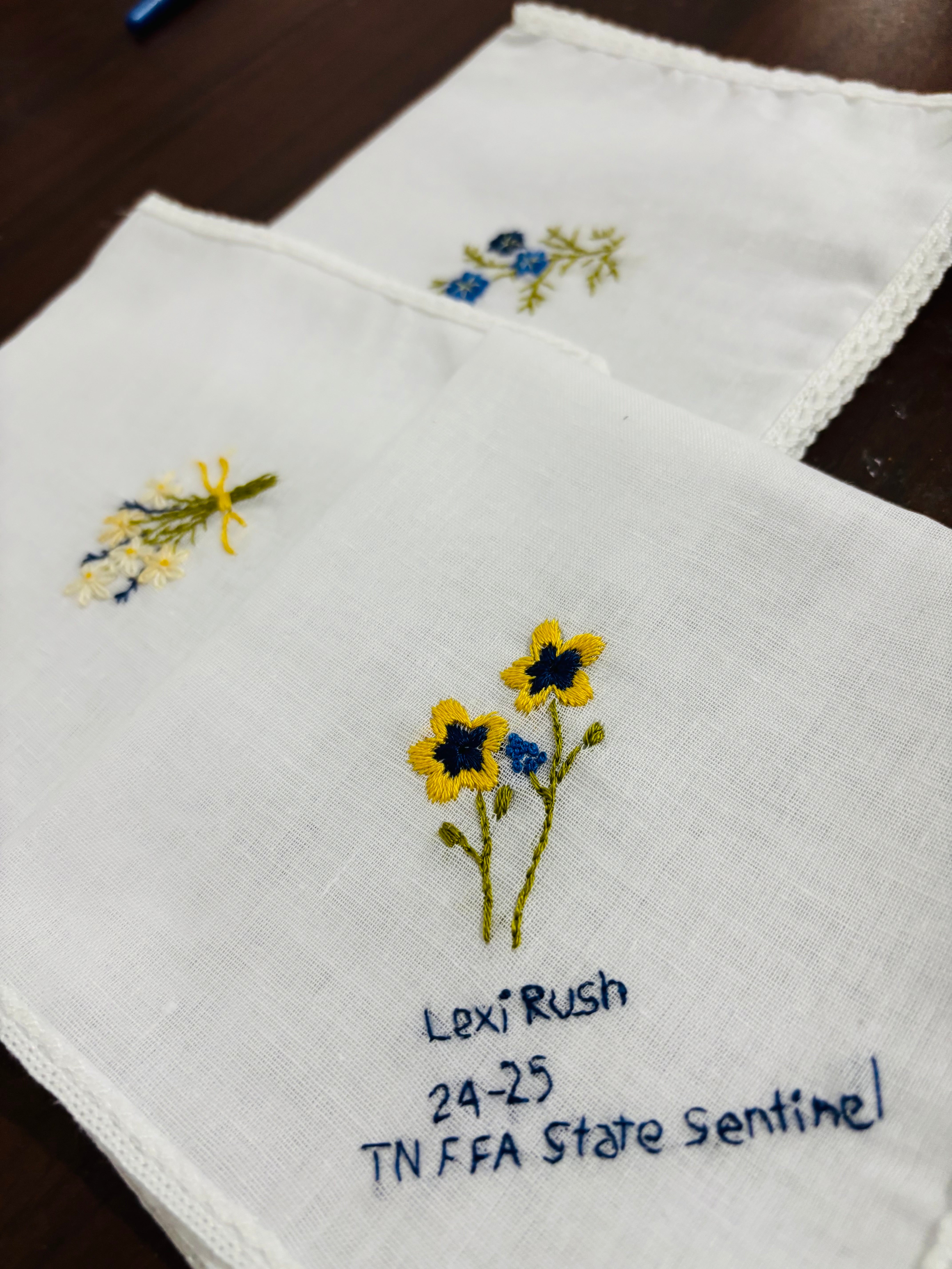 Set of 3 Personalized Hand Embroidered Handkerchiefs